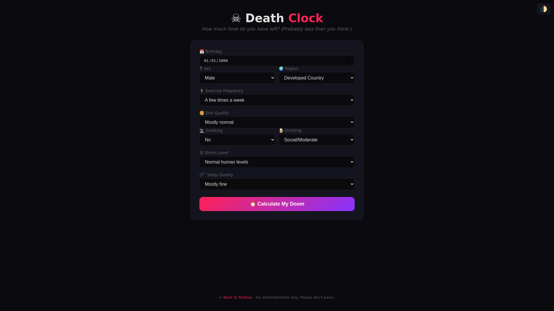 website screenshot of https://death-clock-24t.pages.dev/