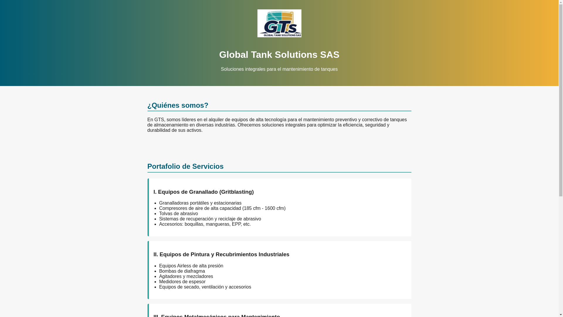 website screenshot of https://globaltanksolutions.co/