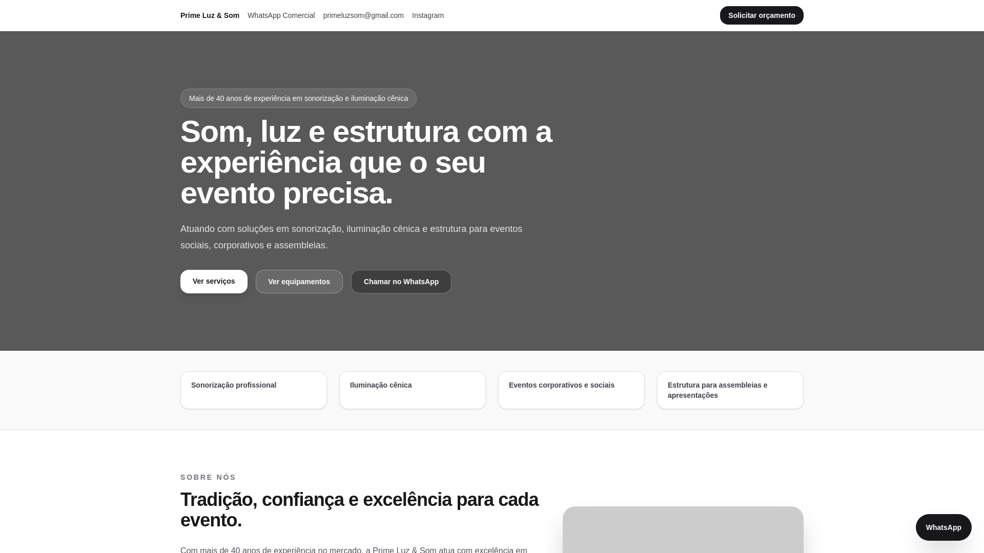 website screenshot of https://primeluzesom.com.br/