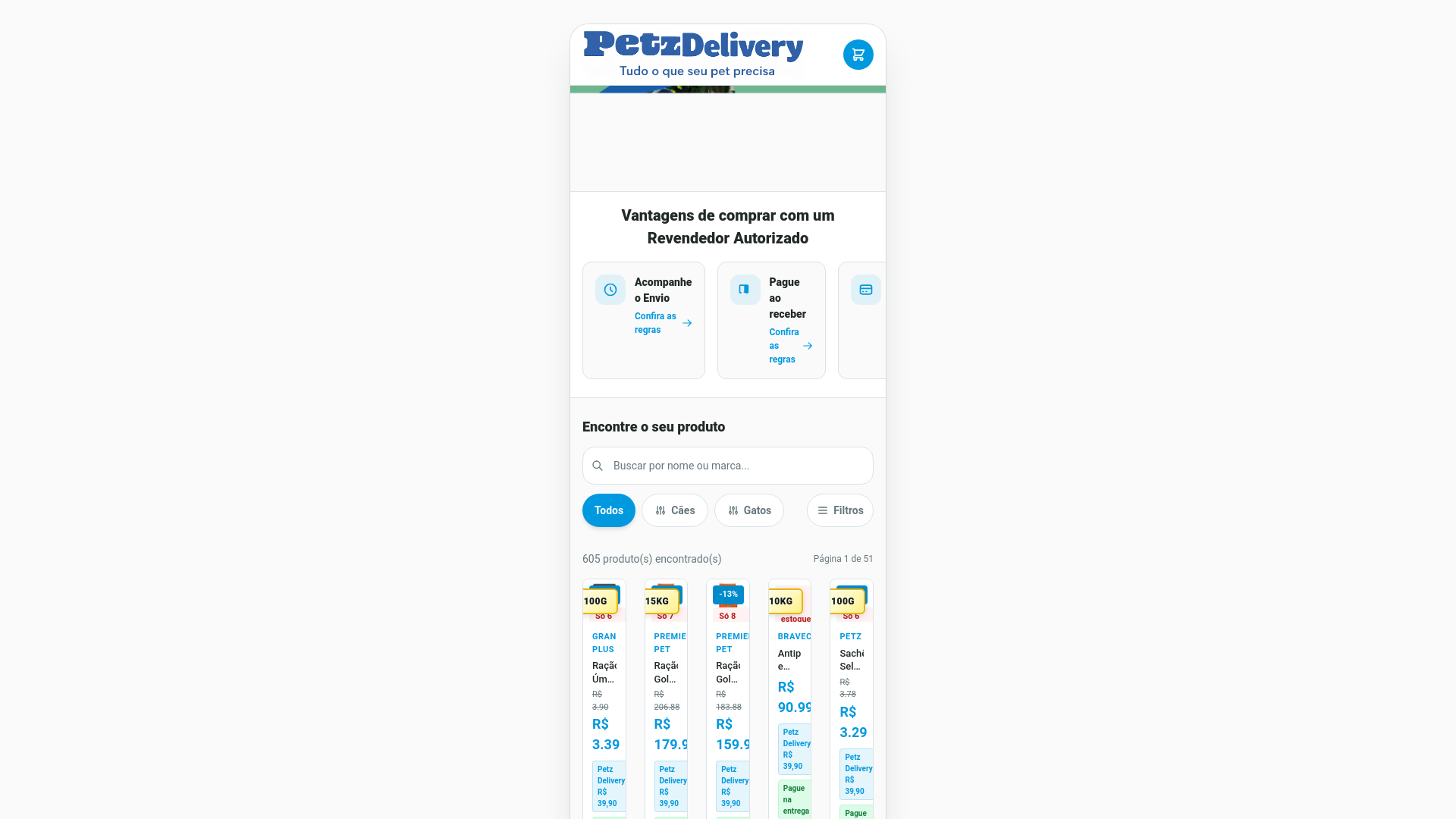 website screenshot of https://petzdelivery.3utilities.com