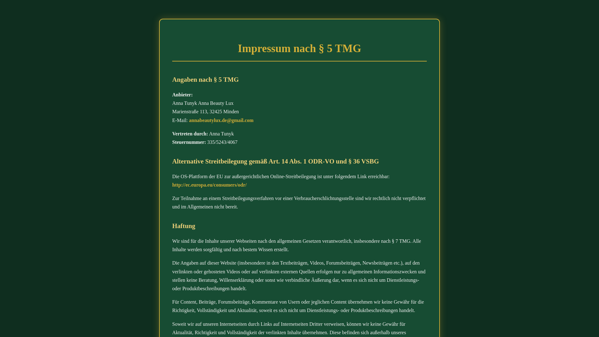 website screenshot of https://annabeautylux.de/