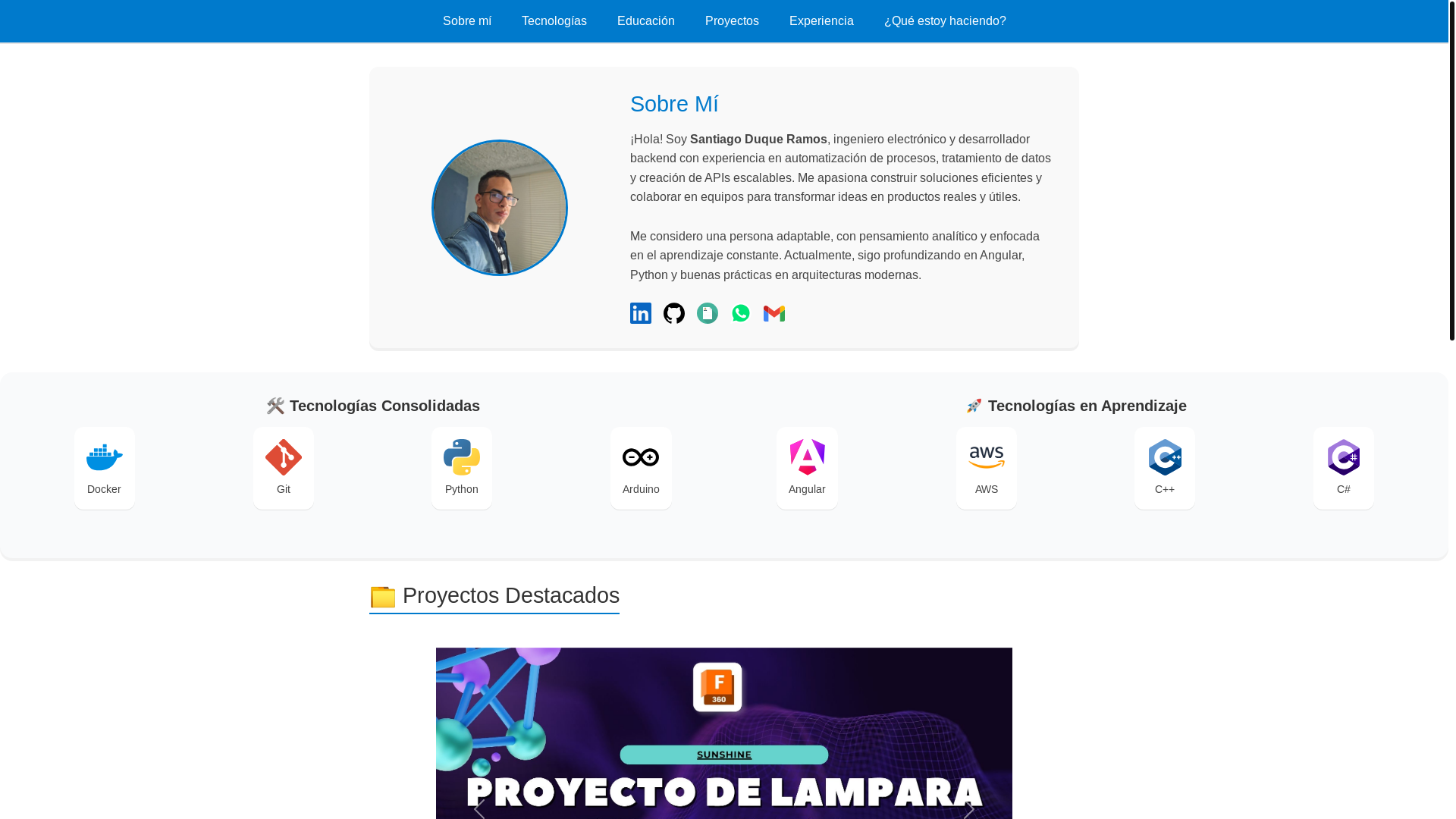 website screenshot of https://santiagoduqueramos.work/