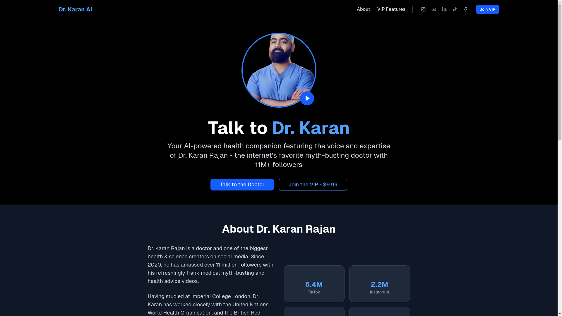 website screenshot of https://drkaran.ai/