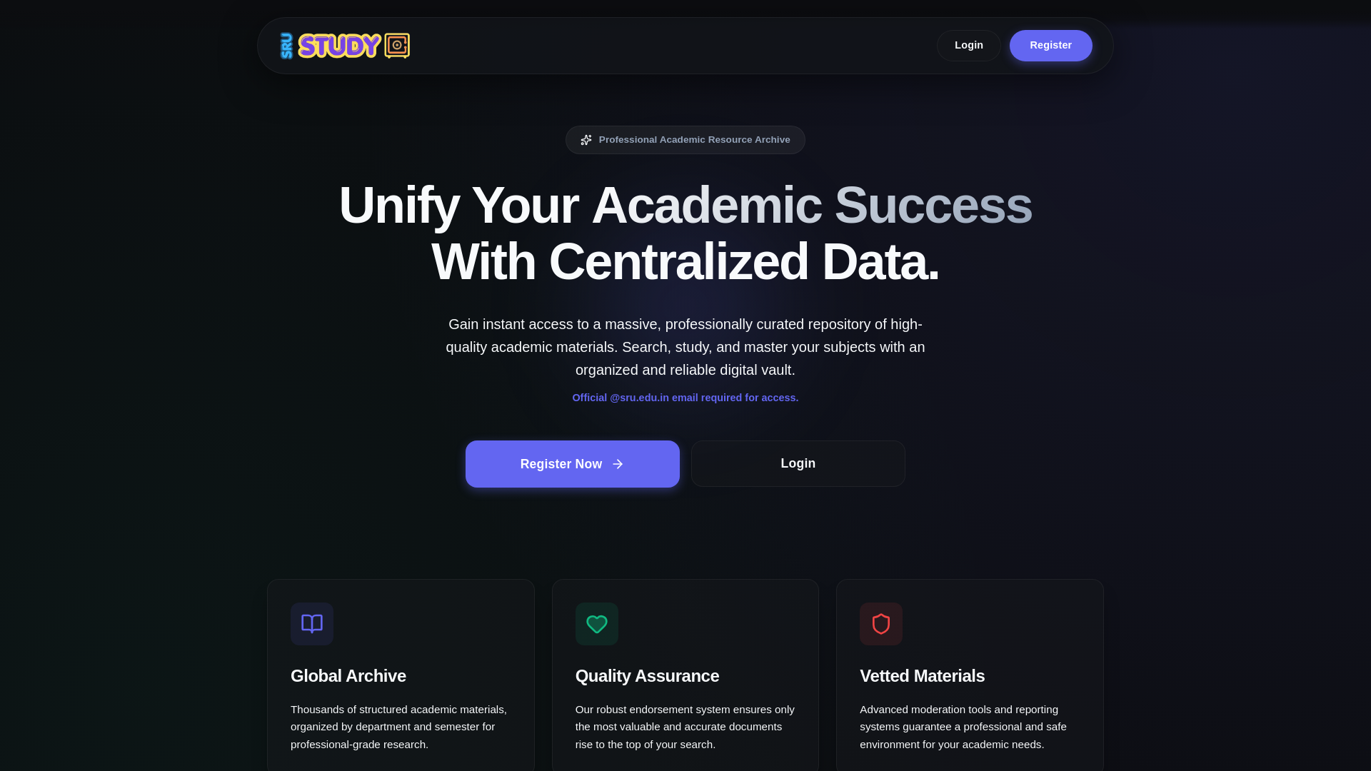 website screenshot of https://sru-study-vault.pages.dev/