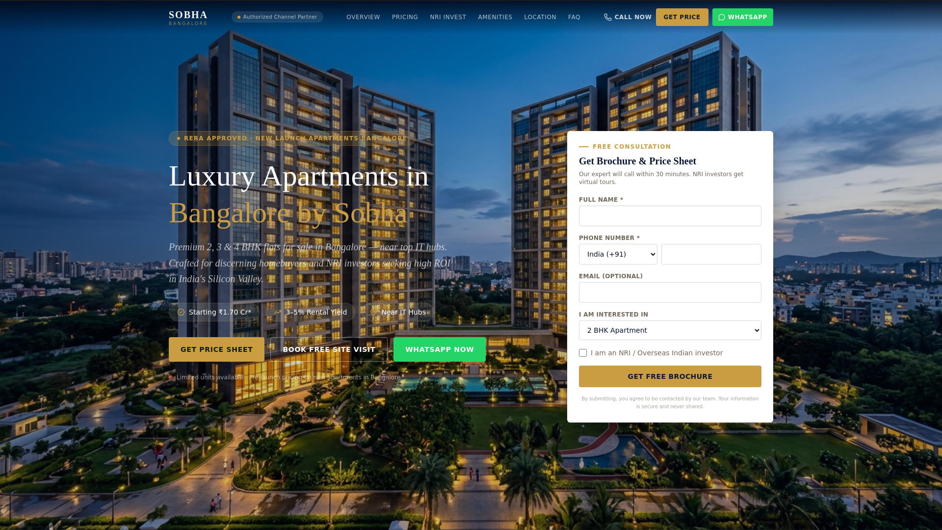 website screenshot of https://sobhalimitedbangalore.com