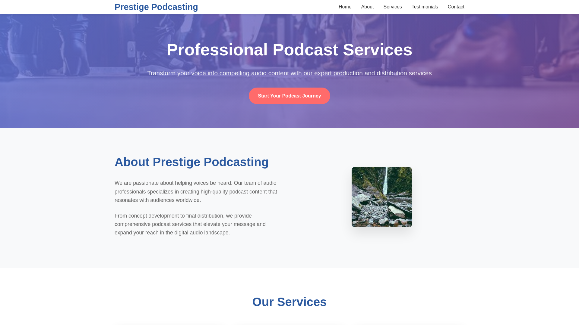 website screenshot of https://prestigepodcasting.xyz/