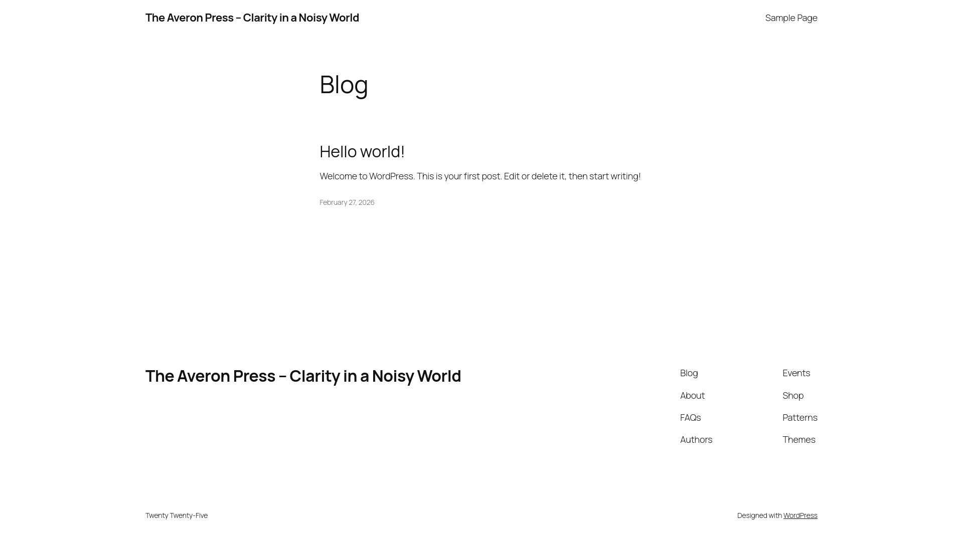 website screenshot of https://averonpress.com/