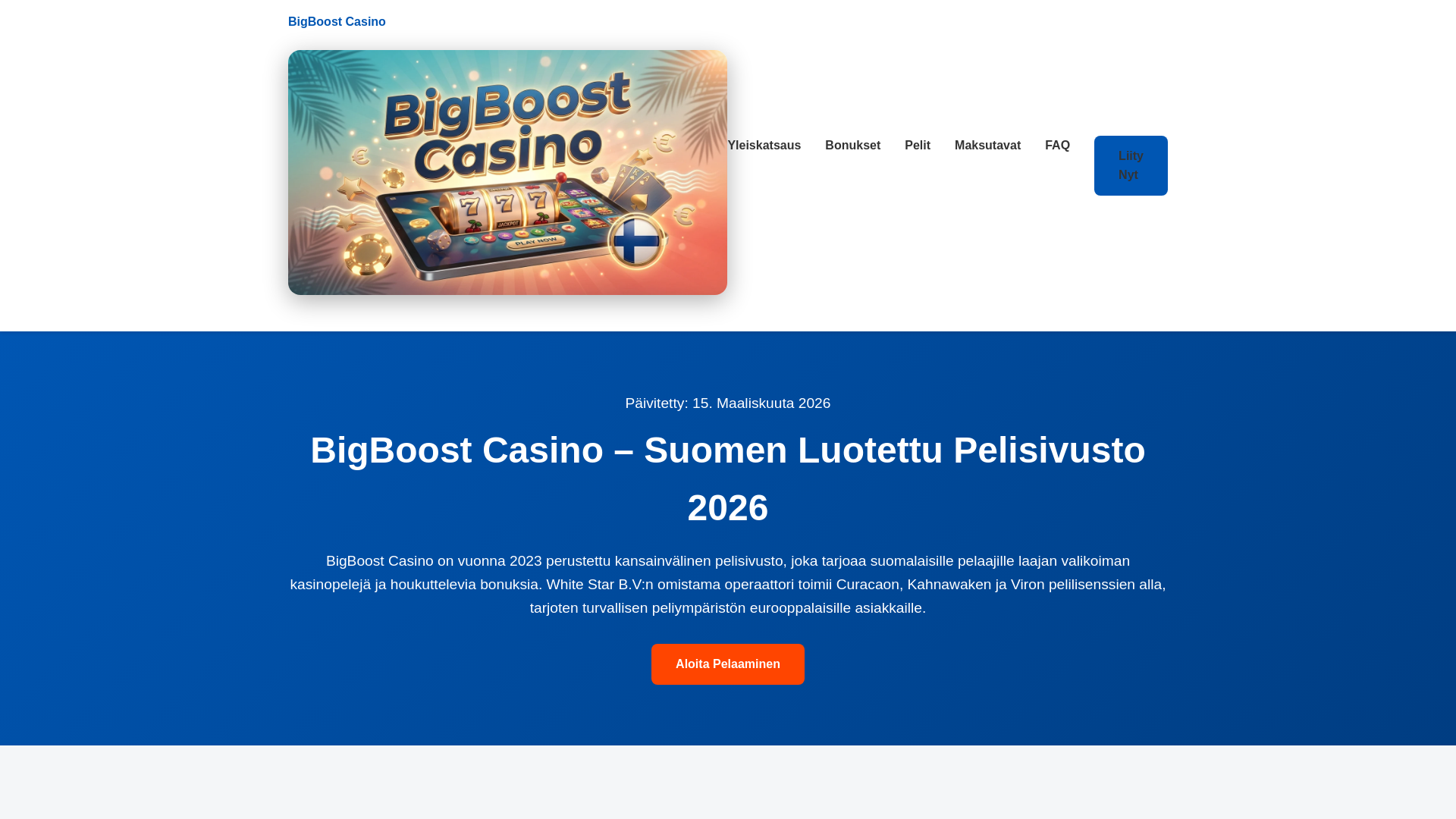 website screenshot of https://bigboost-kasino.fi/