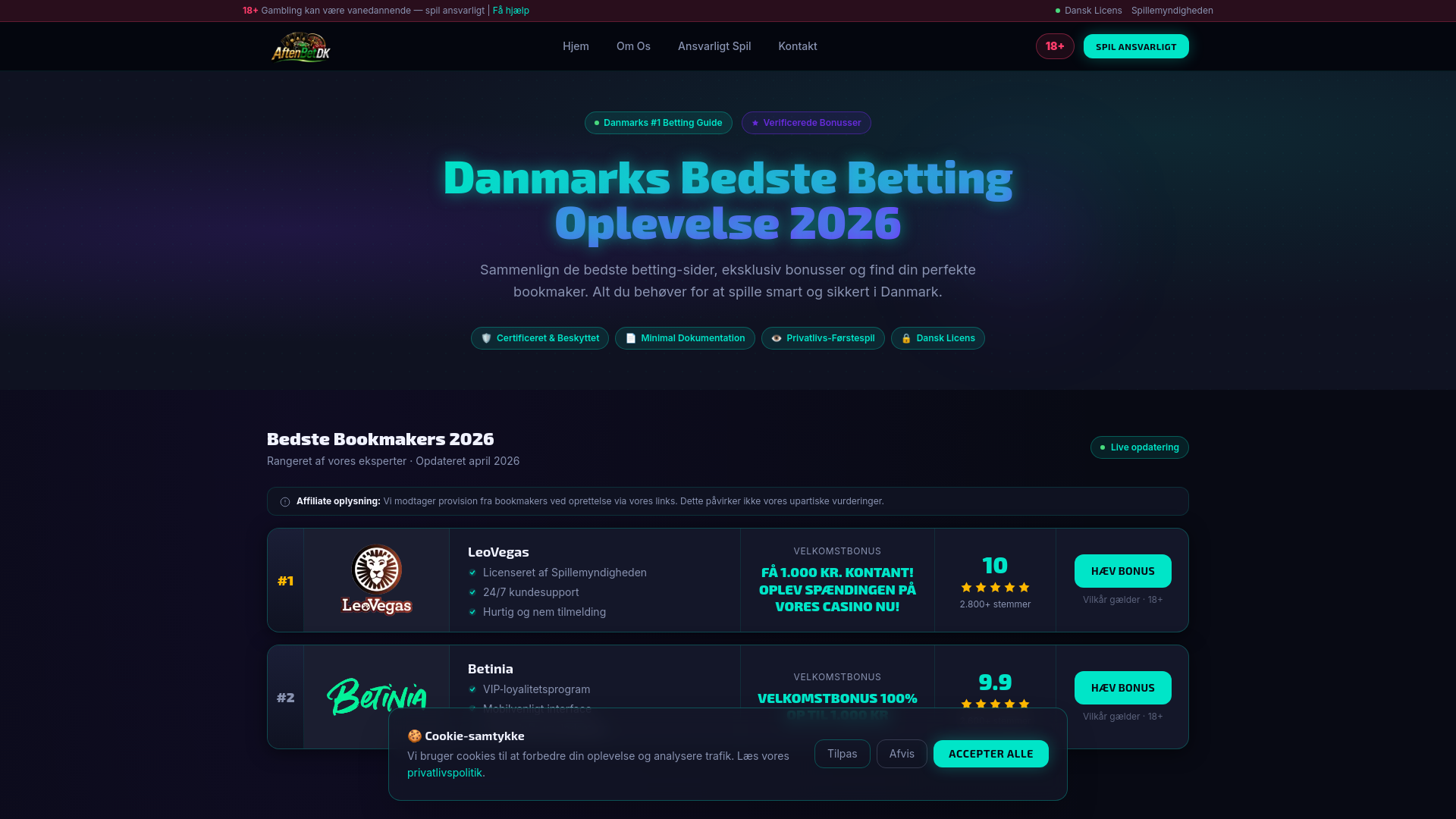 website screenshot of https://aftenbetdk.com