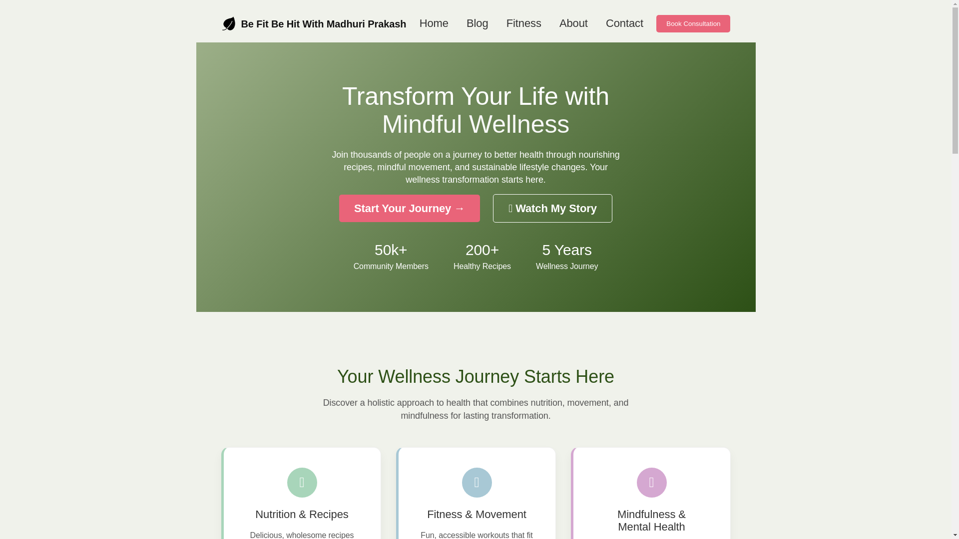 website screenshot of https://befitbehitwithmadhuriprakash.com/