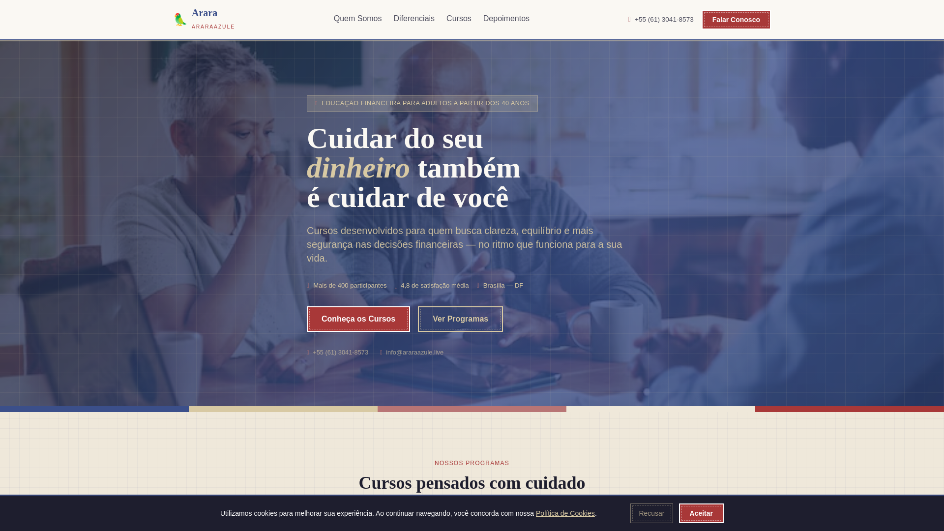 website screenshot of https://araraazule.live/