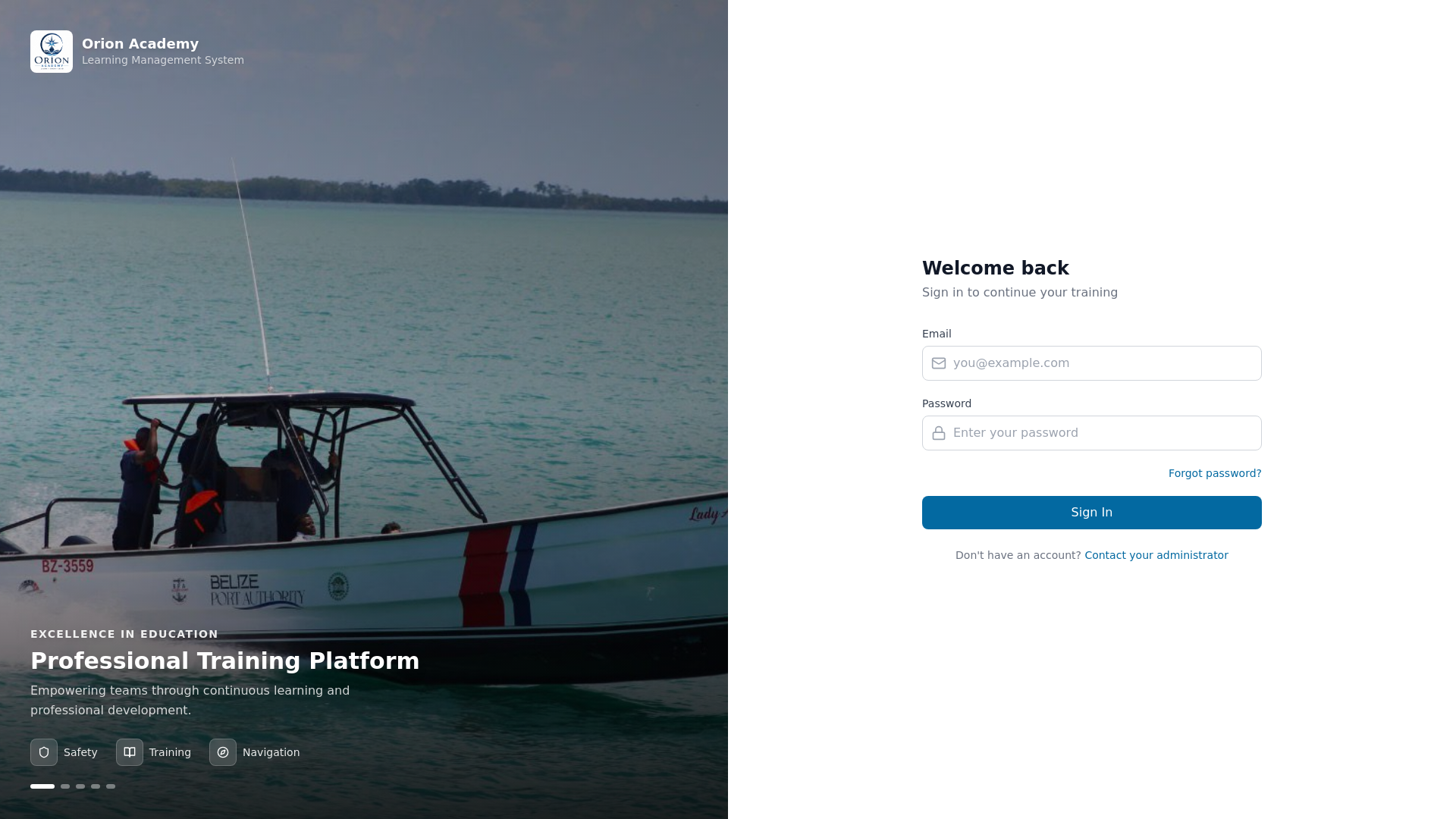 website screenshot of https://orionacademylms.com/