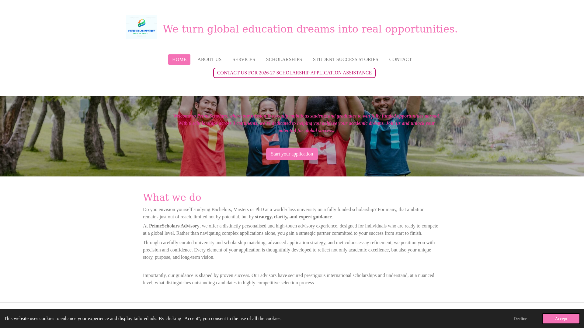 website screenshot of https://primescholarsadvisory.com