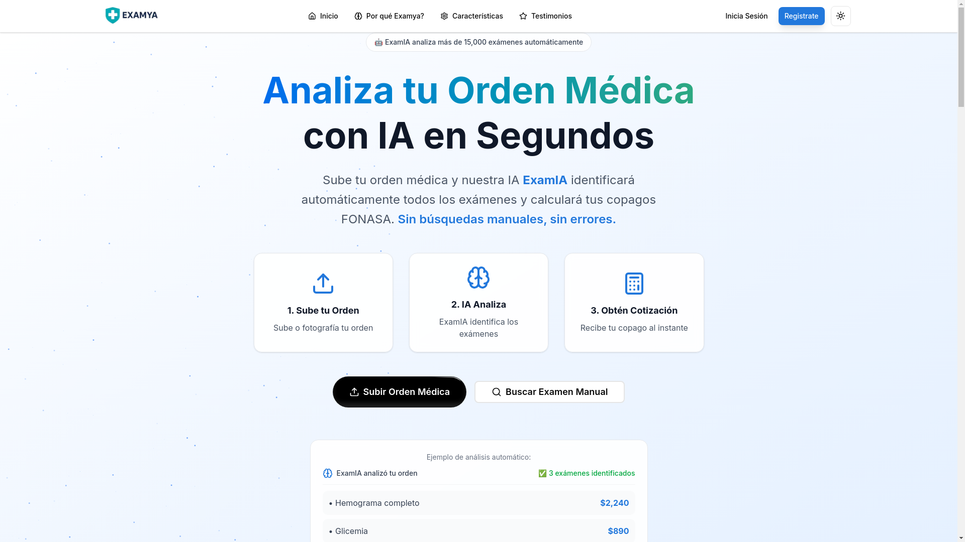 website screenshot of https://examya.cl/