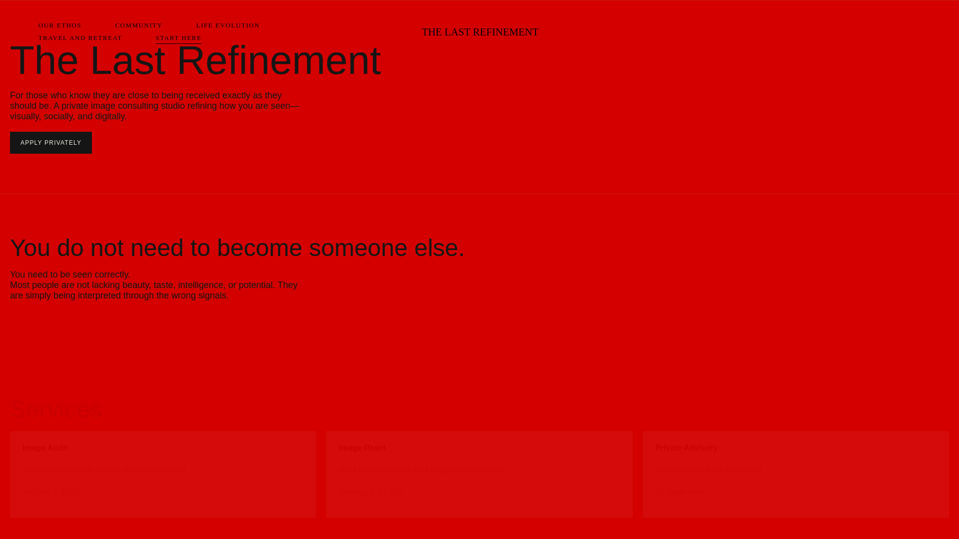 website screenshot of https://thelastrefinement.com