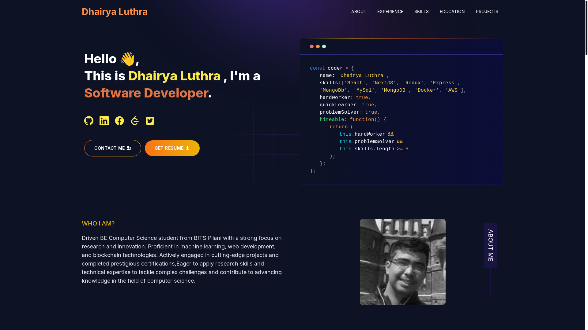 website screenshot of https://dhairya-luthra.in/