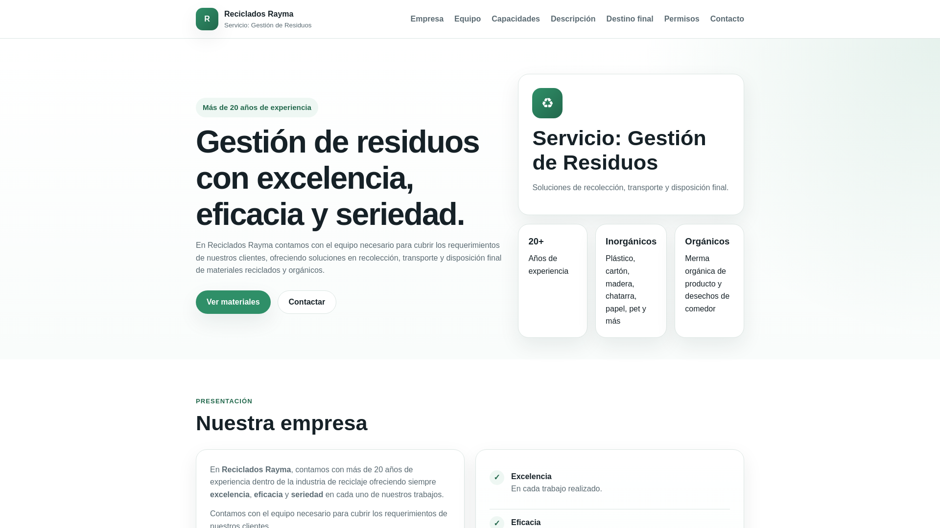 website screenshot of https://recicladosrayma.pages.dev/