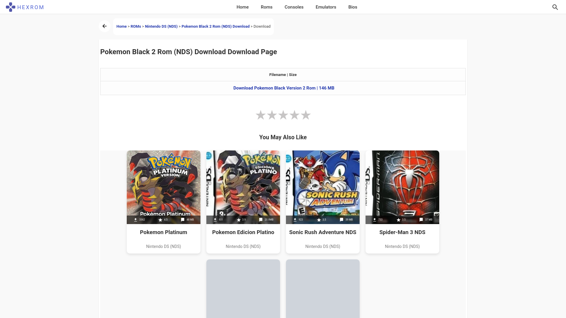 website screenshot of https://hexrom.com/pokemon-black-2/download/