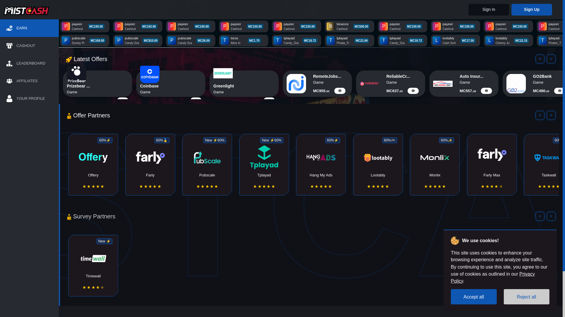 website screenshot of https://mistcash.com/r/zodq4