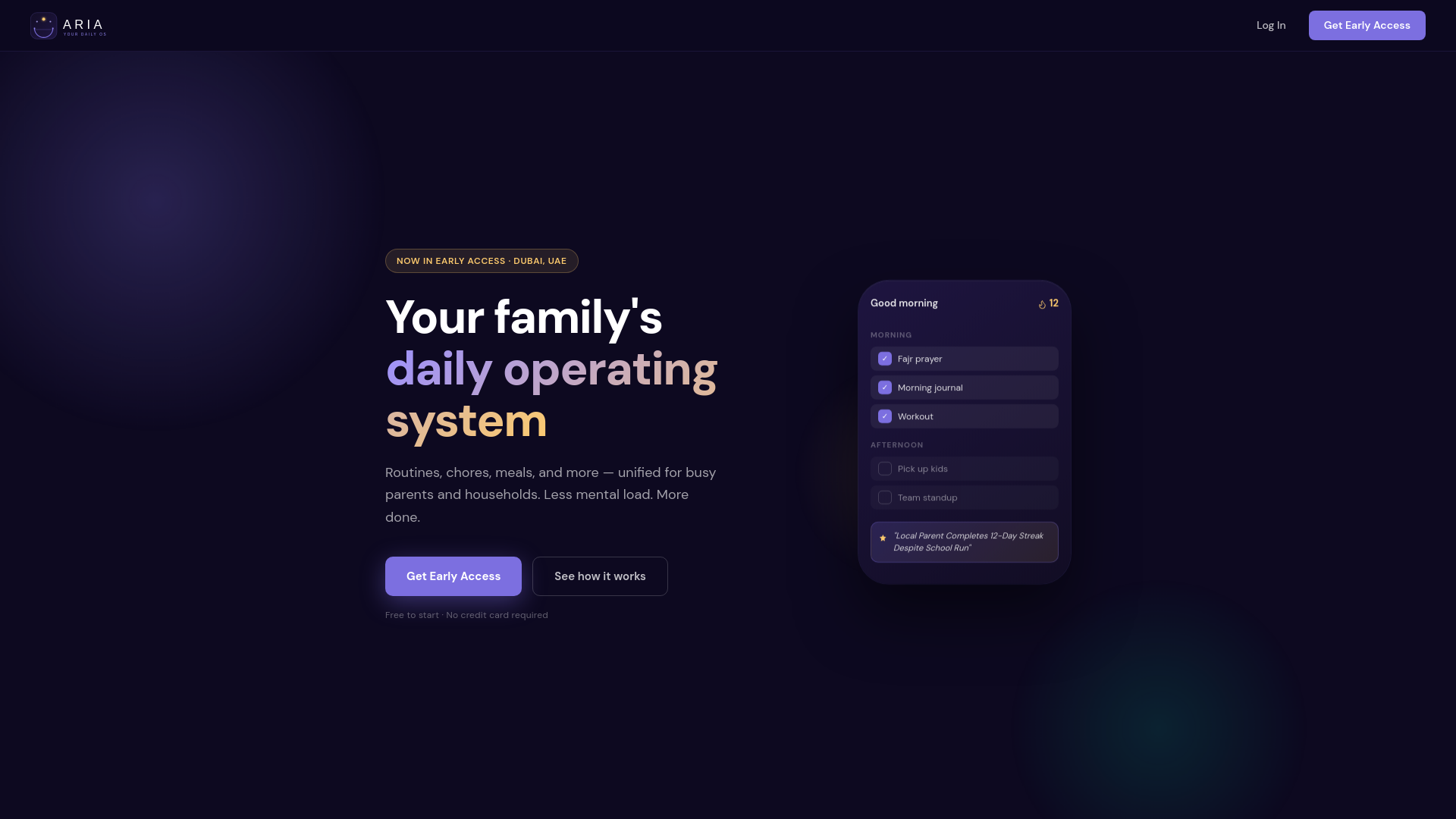 website screenshot of https://getaria.ae