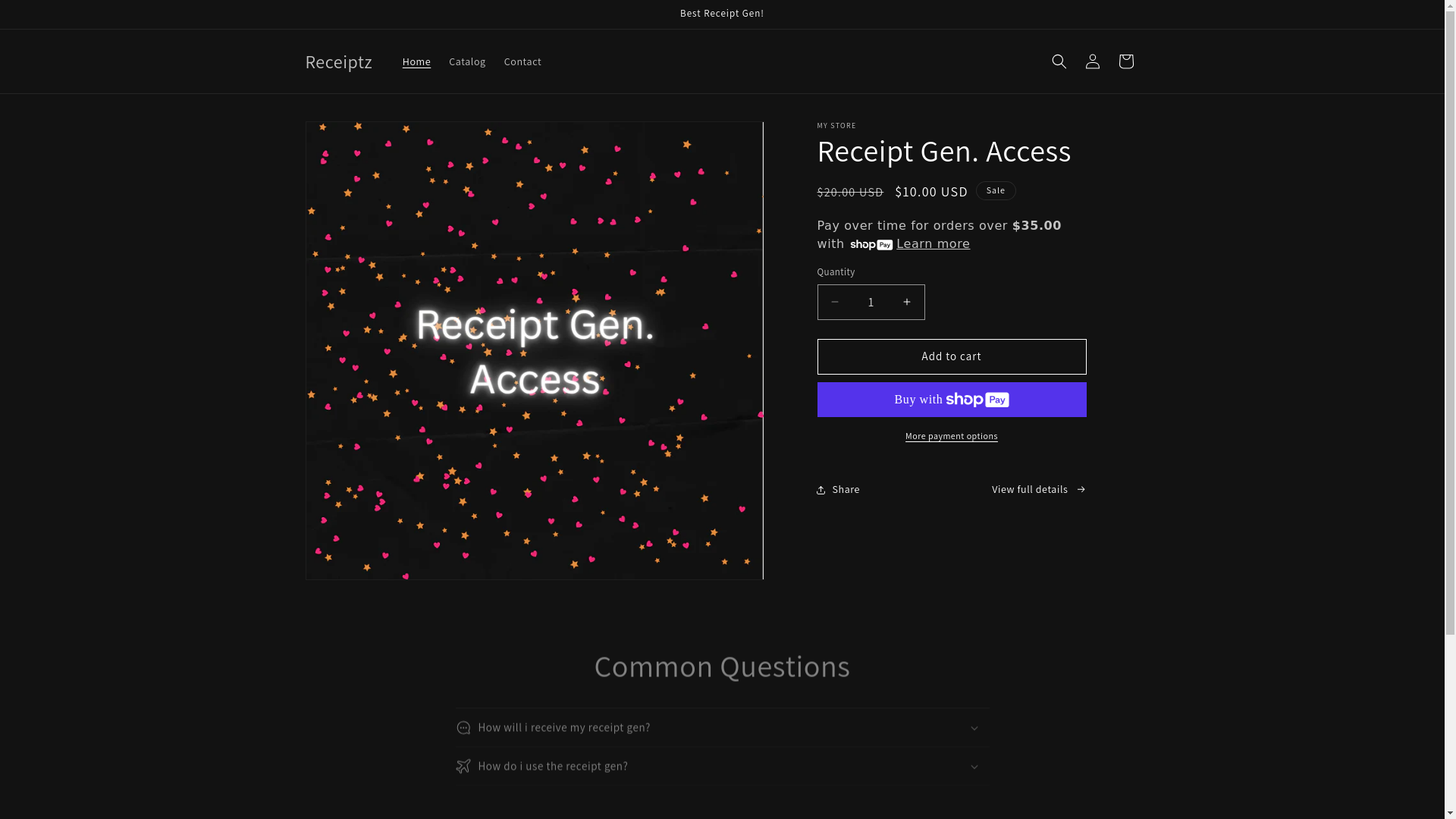 website screenshot of https://receiptz.net/