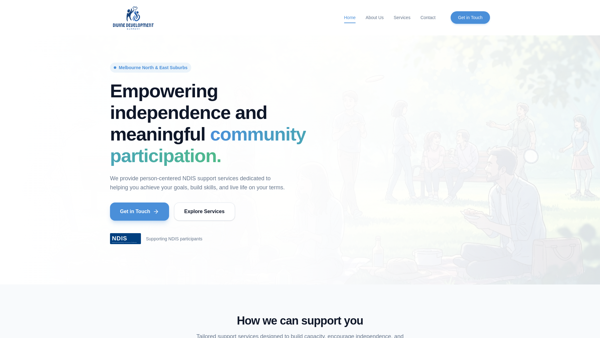 website screenshot of https://divinedevelopmentsupport.com.au/