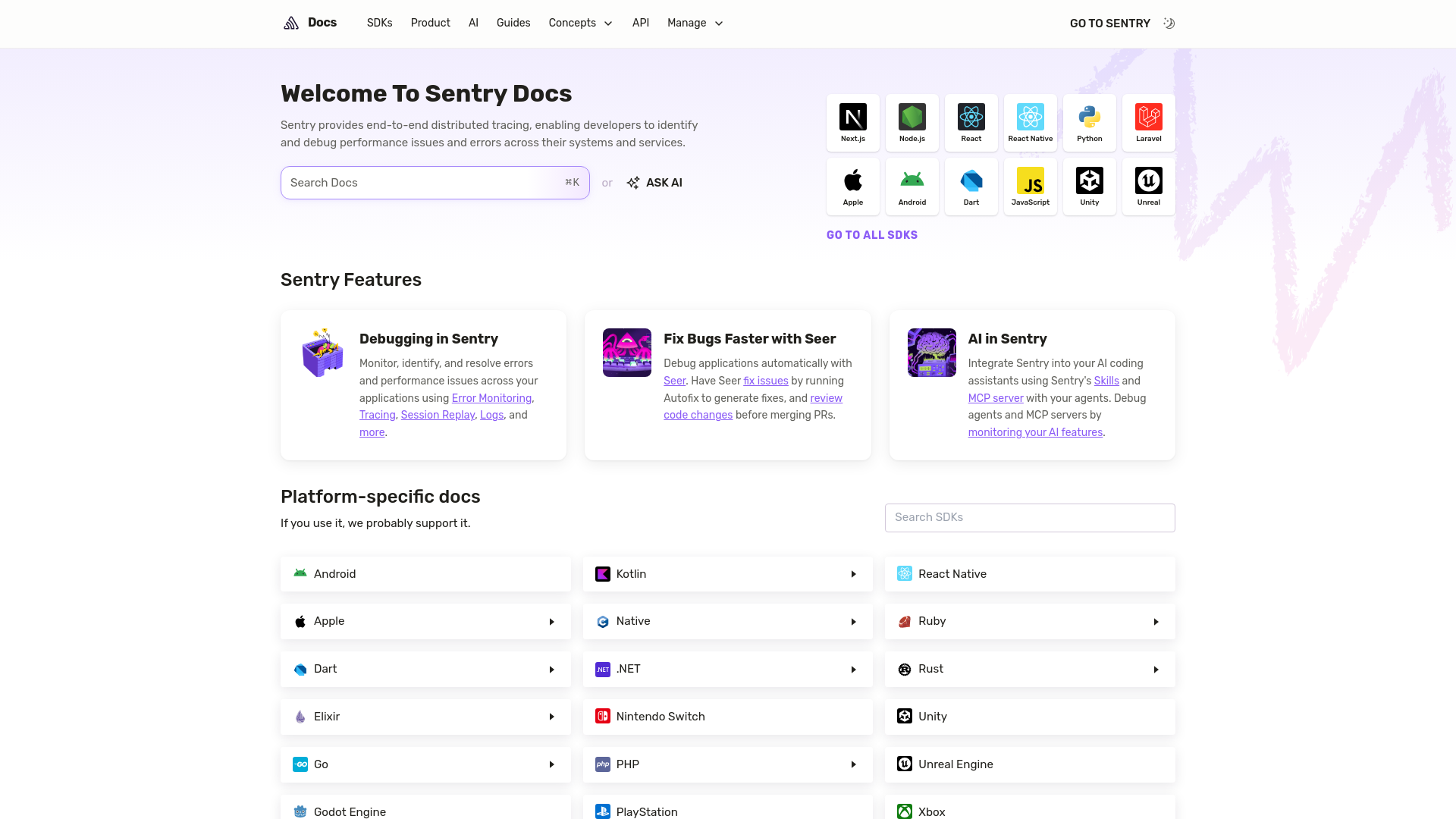 website screenshot of https://tracking.inflection.io/8d5e957f297893487bd98fa830fa6413/gAAAAABp4R03hiR_WHsZDCyWBw2edaUZcR45JeVElOogwZ2o9Lho6MxjGpK9tBe9xUhymIxYBD3L_8d7NadG8J7YUqgDdDFjwPy7fQJZebZHllQ06_YNMz9QkryJ-k08jawCm9PO2PVzXUl0E-BHEjuLNzT-0lYKSA_o3cKcJATmOIFmxBCtkuIKJcB7BZRKDB8n8TUIMkjQlo2oIVdAVTsTrk3lJXj6b4tn7BjihdHsG4Nxutx5HaAEVxTBS2jrTraJPAvxfjOJEJuU6qSOrA9xBpoxOpbyLyul7y3ZqWxek21zvvQJyUaSwm5eJVv-tEAc2R9X0__zulp0Ts0kgM5-ehjj_bsT05SnFBe3fP8FcNGHF7AJeblkDjdgLb6sKlueaSeIMI9SFEUotka-FjIJH1ZXR42XxNAR5UxHUWa7d_ePOj2Z11jDX5mhRAh1Sn3_bohST9ujgk-B6F9l0fwZux6_9PxKsiEMXKlKq7K9FNxBkM4rSdY3Ygb2ryr6FobijW5AUxkgR_zAgieEfABOzIfMKK5hM6lstO4fTFXtXRsmAWh7SwH9gQe_XqgmIWLvLHIr-k8Ar9r7iaLDkJ7WiwYes_PYbY1IL52InAuLU-aIHXWPq4KE5rFMdVRbiK6GPrRNWn-Zu6IelV242Mbt9ORUxFlGh1wpTjevrQbBTyMHgcfoPcOY9XCn1cBMQ2FjPm0D_-DoEx3Kd7L7M5WRS-dijTCXXrblL_IRqWotAb6gS0hzJCayrk6uOZrsn0YvzpRwsdR9QUJybyThBF9NJZylCLE6KuAmjX8DSyxG0Ma1wapGb61dBK4ZM9hOANOlz3lECIg1dPq2zbq1Qqgcosq0OxGgMyuf-M-whVou7TzxS3XM_ruysR9mvmiXffMtOTUbow34sUICJUOQjd18UoCDtVAU8wVf26KTyap5sXTZMjxHVHUEl0q3mT1CFIqFMmRD12OYuqcNZPEofhWNU_wUlZWNWMQ3nd19BNg6-yf03RLx80E=/redirect?redirect=https://docs.sentry.io/?utm_source=inflection&utm_medium=email&utm_campaign=2026-04-16+Workshop%3A+Prompt+to+Prod+Email+%231+%28General%29&utm_content=2026-04-16+Supabase+promotional+email+%28general+invite%29&inf_ver=2&inf_ctx=U5mbyb6oiFJchTnKCjHe-lJpH2FckYq6MN3QBVU97bibD_w2HCVs-P1CTdeDFRm-wpBa8GuiagNTdwo8OPzrQNleA48z_9m_P4yCpe8jO-E8DQUKiFN10-NsM05ARAFGPq4k9QZB-MUnhNGOIRQOnLqnE2Sl80KrRs44iY0GGdSPVoldLidtxBuHISKnJeqWbuFWC9wJvtXW9IgIw2NRF_ygOjVustDVe_b8fRc_02NfiMKI4Aerwy6px3QOyltmH5TS44RQn1LCZLGp4XyKVY5Xkt3GbBUkBAozzyYTG7bWrQlc2AfutXAGgY9PkVvbIFhqCeW-zbkC1jq7XXkH1A%3D%3D
