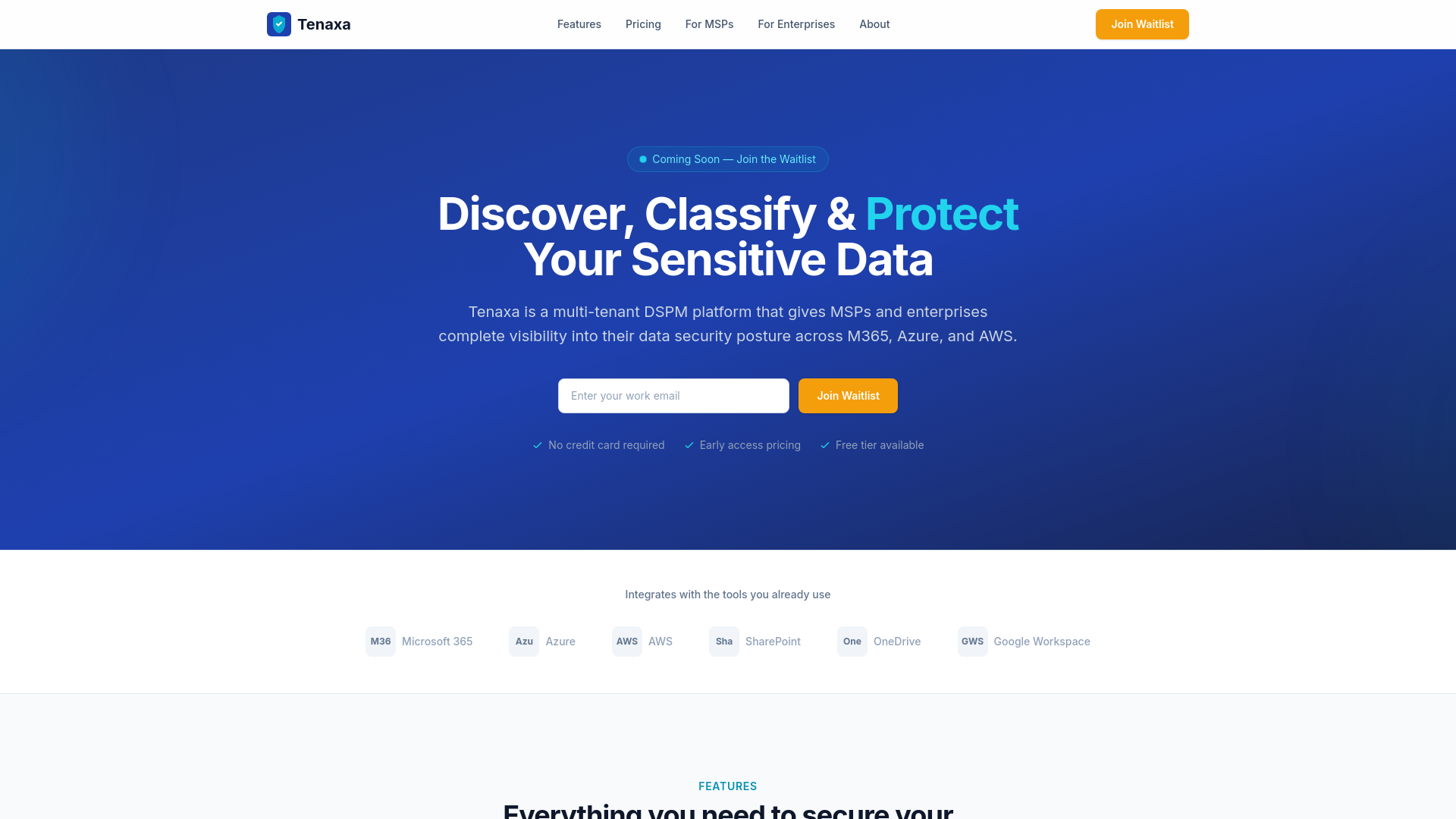 website screenshot of https://tenaxa.io