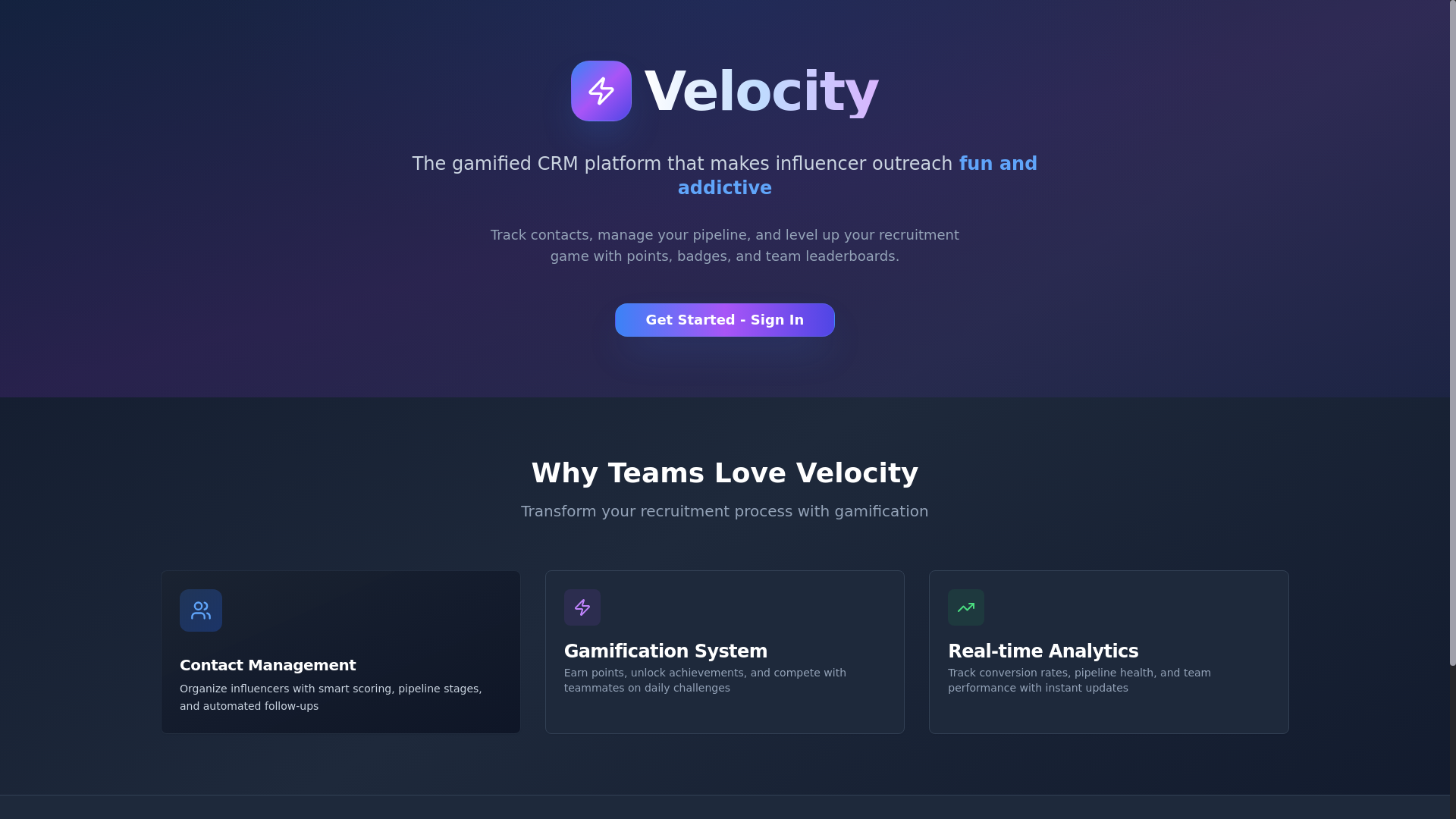 website screenshot of https://velocitycrm.ai/