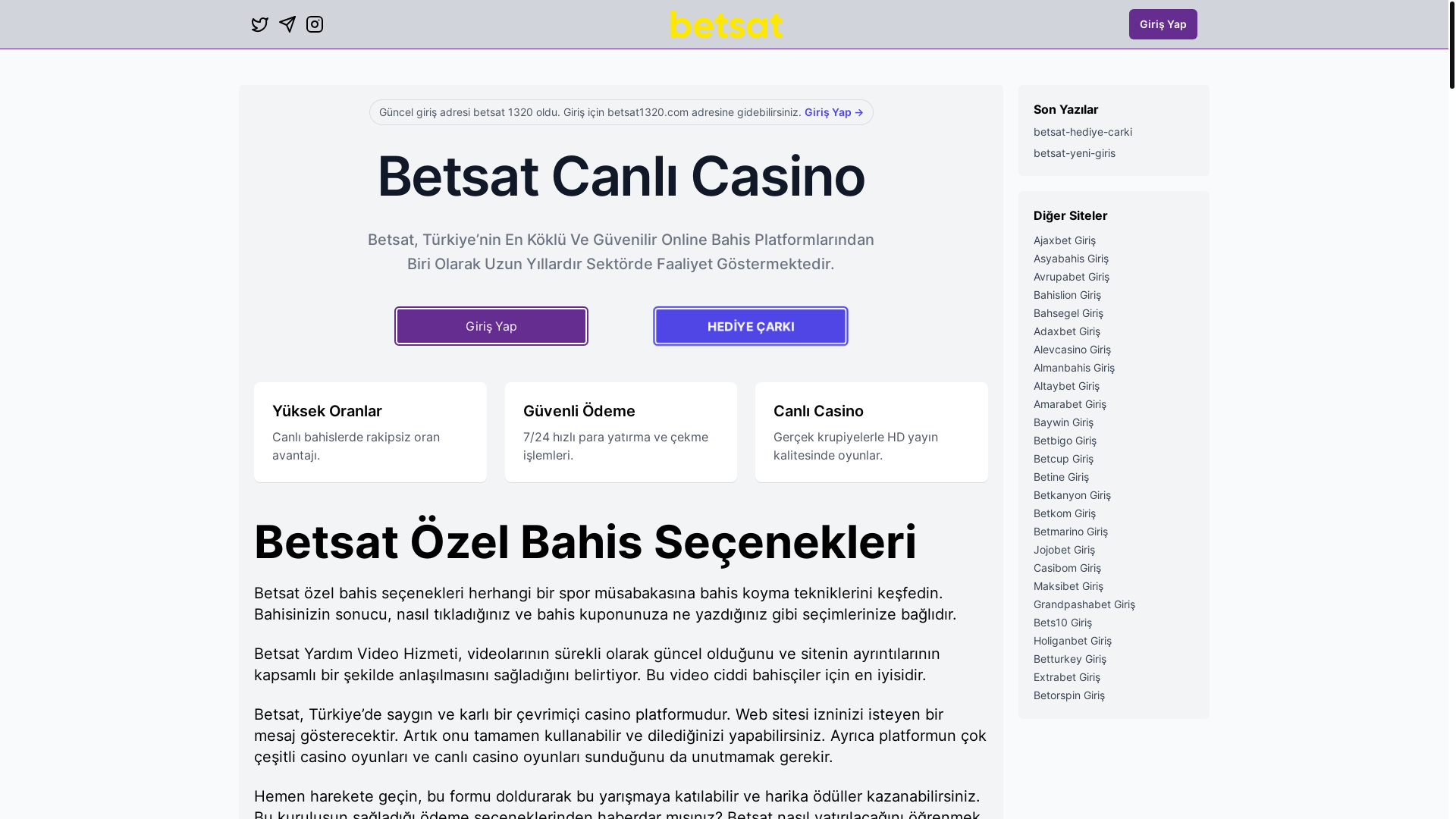 website screenshot of https://betsatguncelgiris.blog/