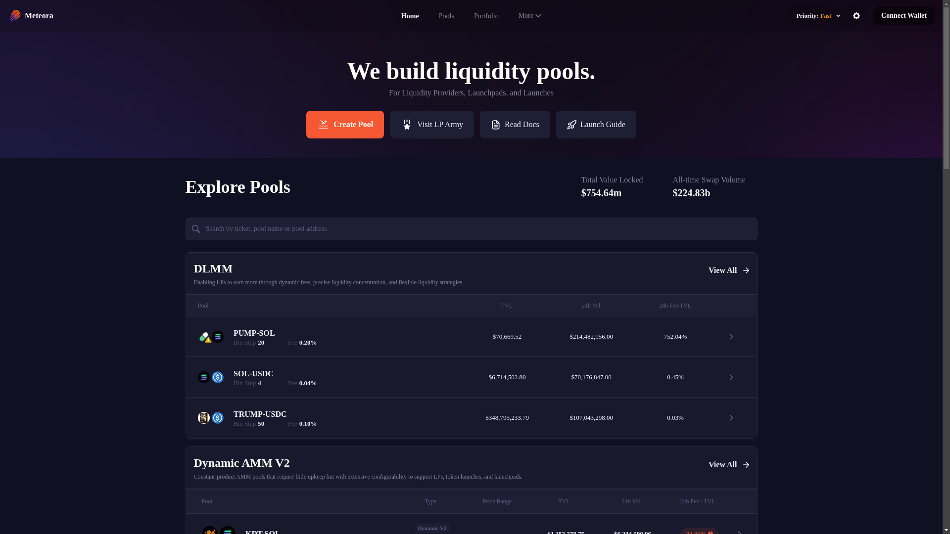 website screenshot of https://www-meteora.ag/