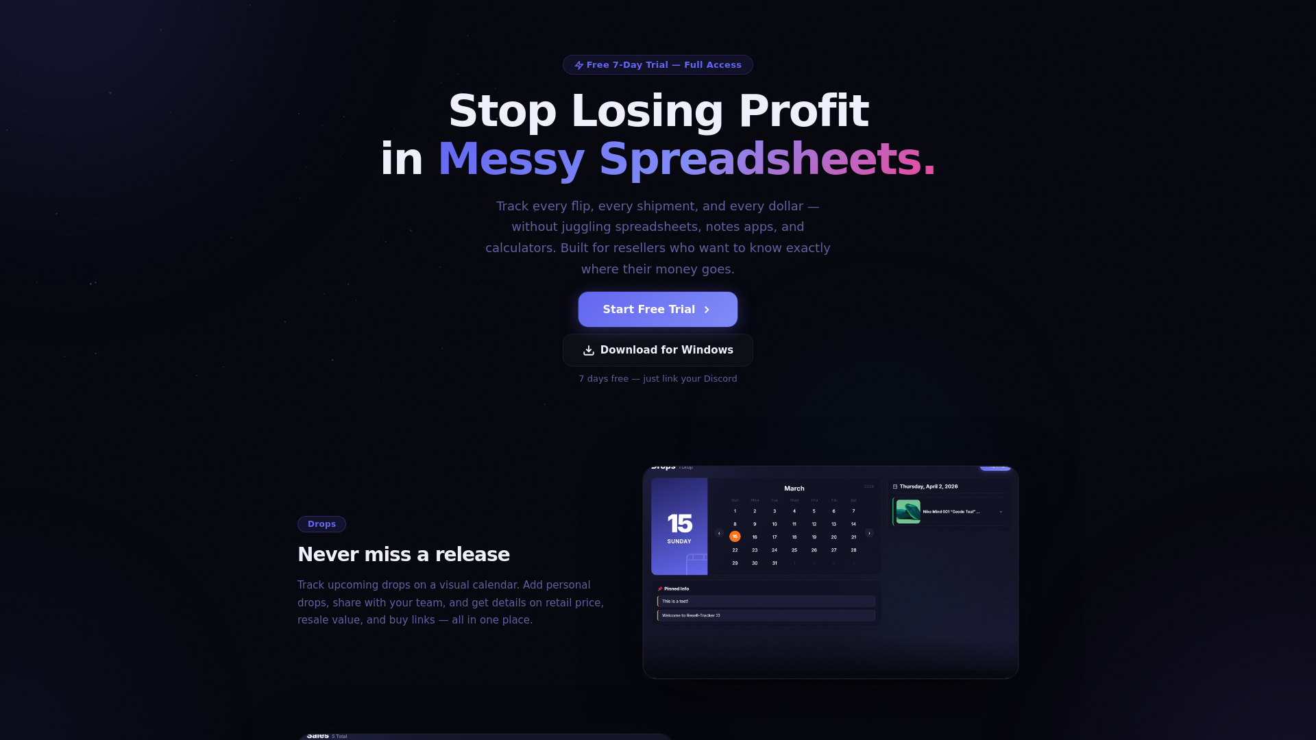 website screenshot of https://reselltracker.app/
