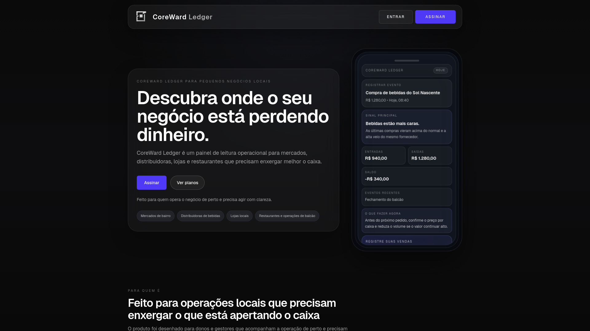 website screenshot of https://corewardledger.com.br/