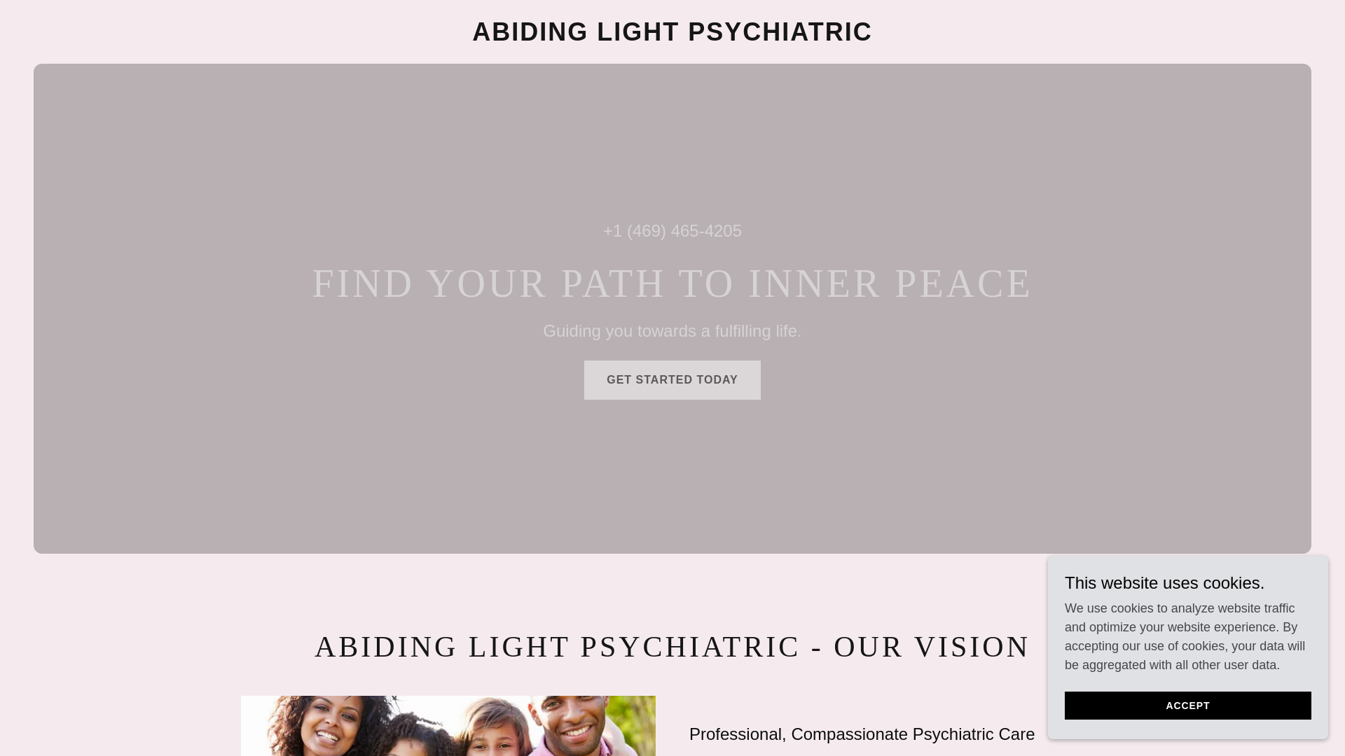 website screenshot of https://abidinglightpsychiatric.com