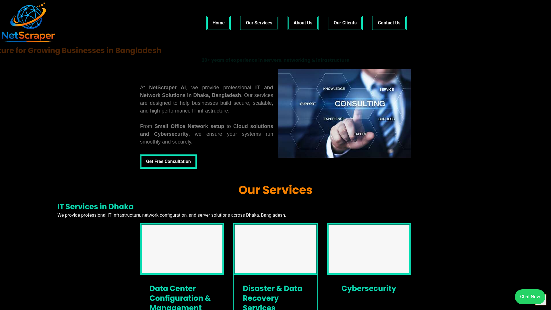 website screenshot of https://netscraperai.com