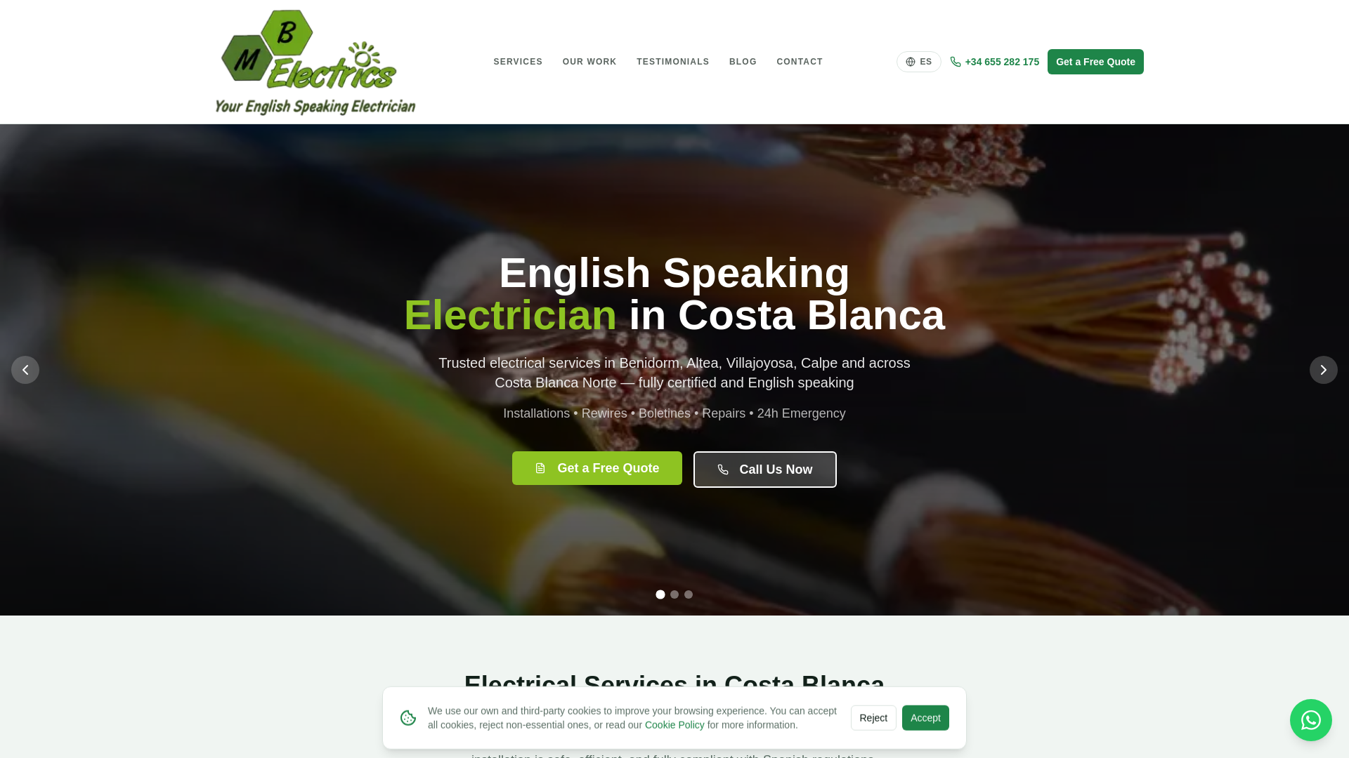 website screenshot of https://mbelectrics.es