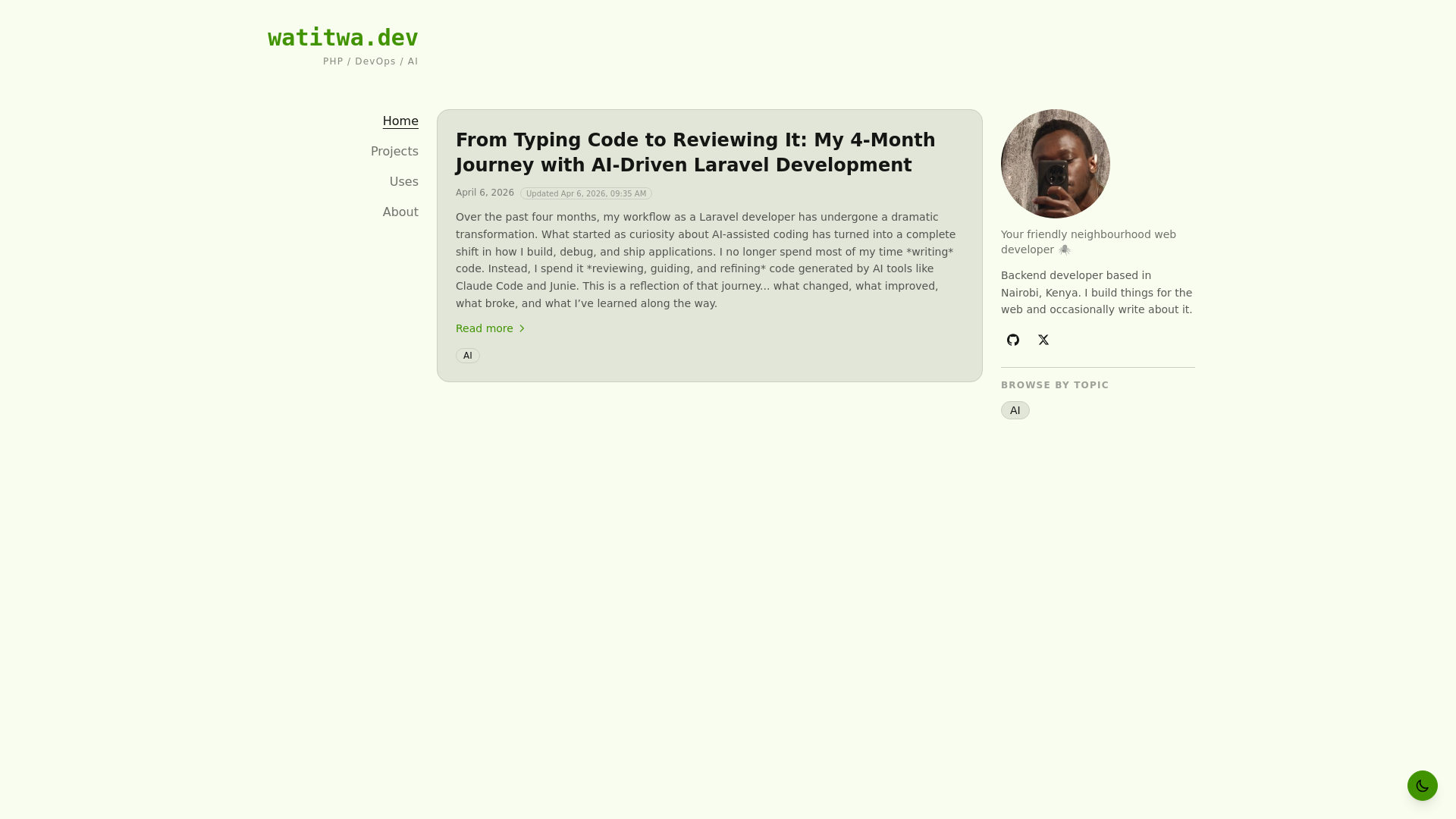 website screenshot of https://watitwa.dev