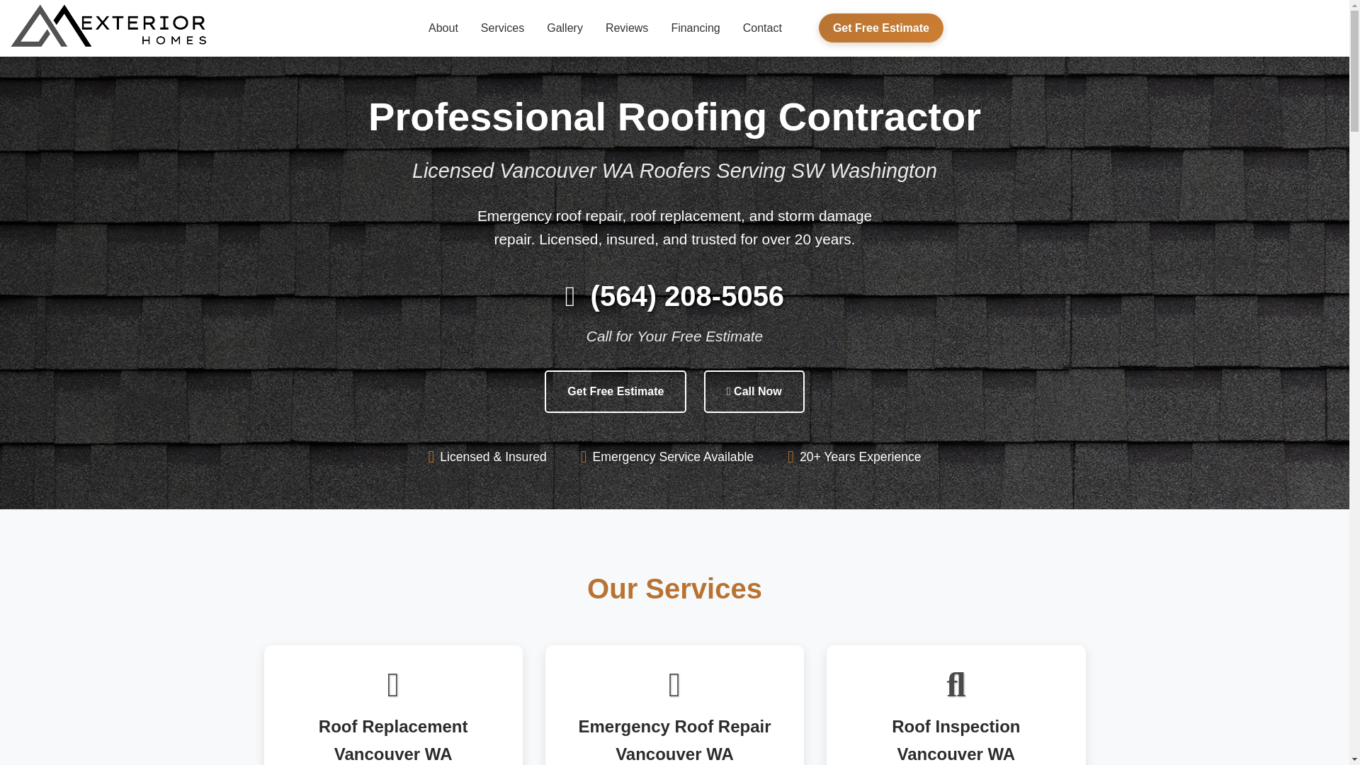 website screenshot of https://exteriorhomesroofing.com/