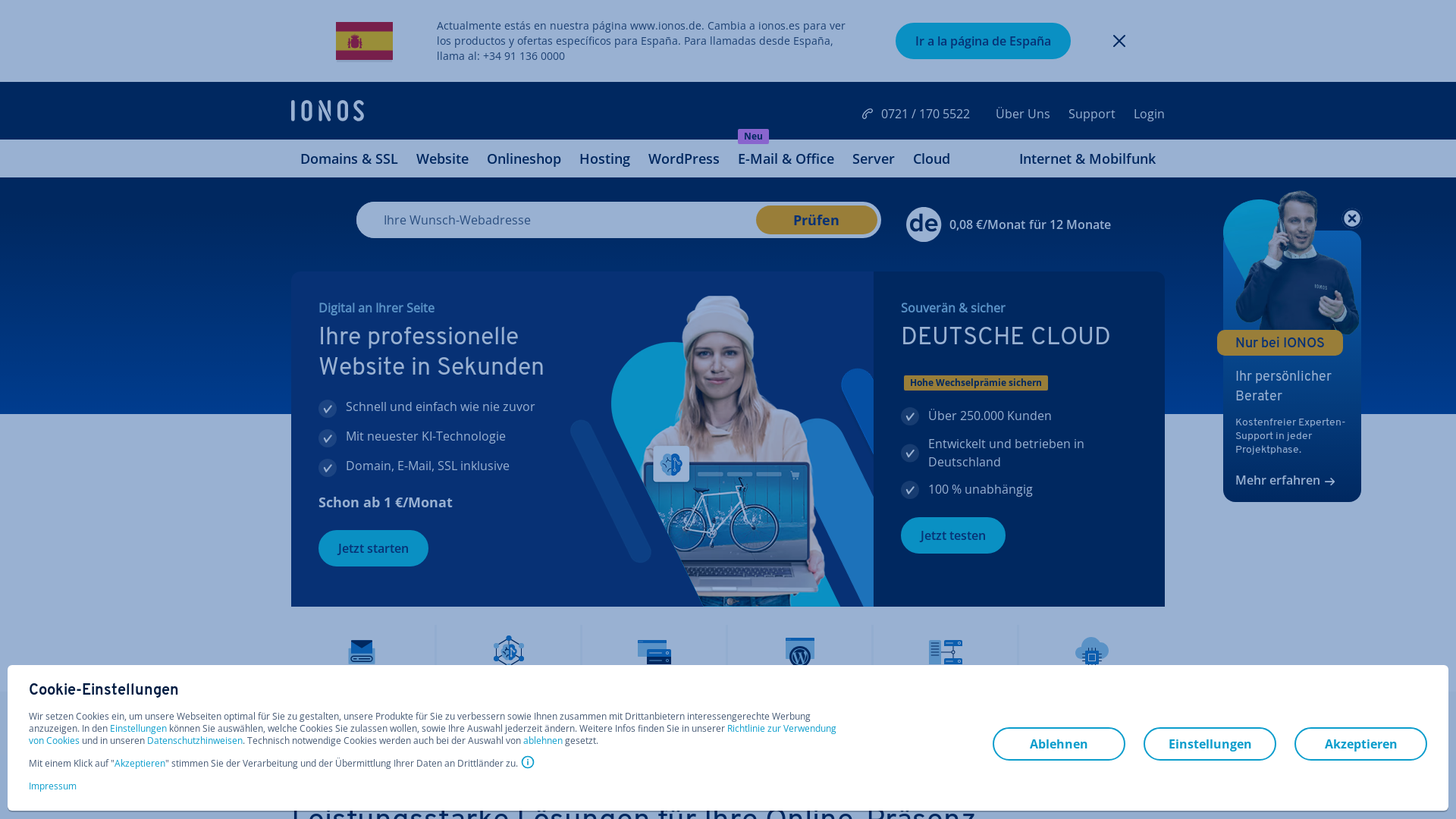 website screenshot of https://schlund.de