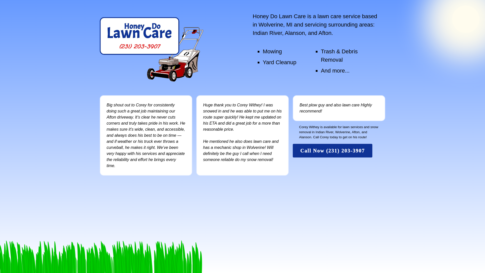 website screenshot of https://coreyshoneydolawn.com/