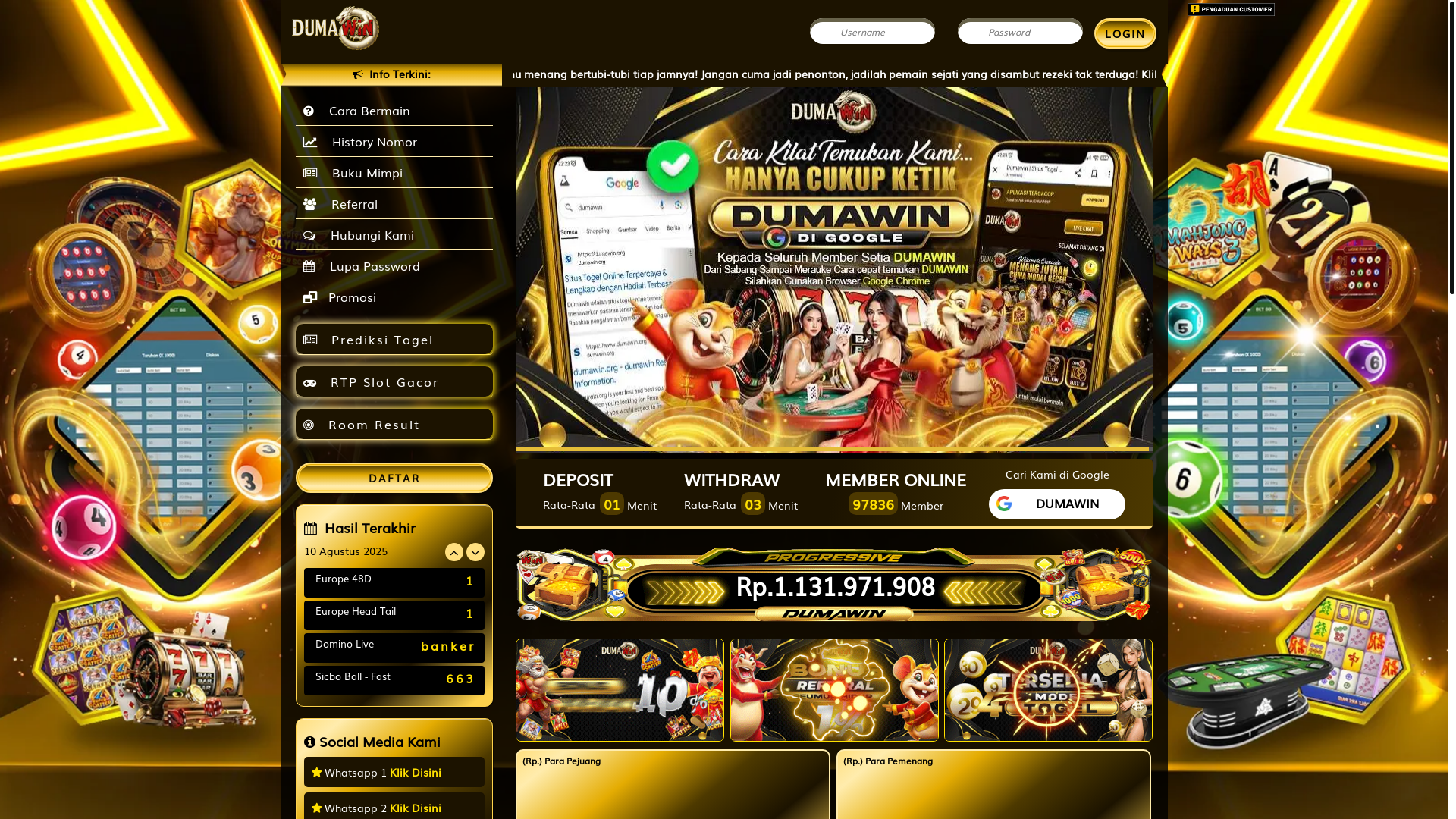 website screenshot of https://dumawin1.site/