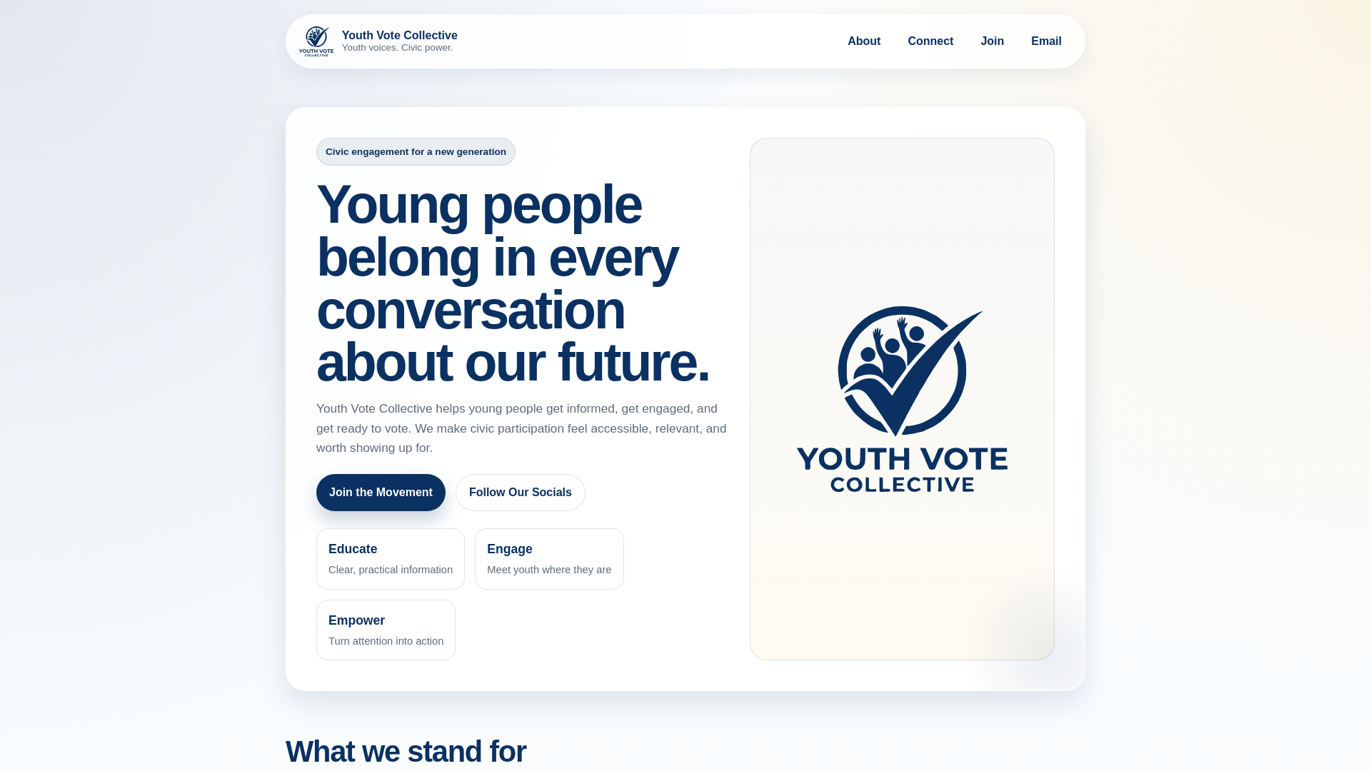 website screenshot of https://youthvotecollective.org/