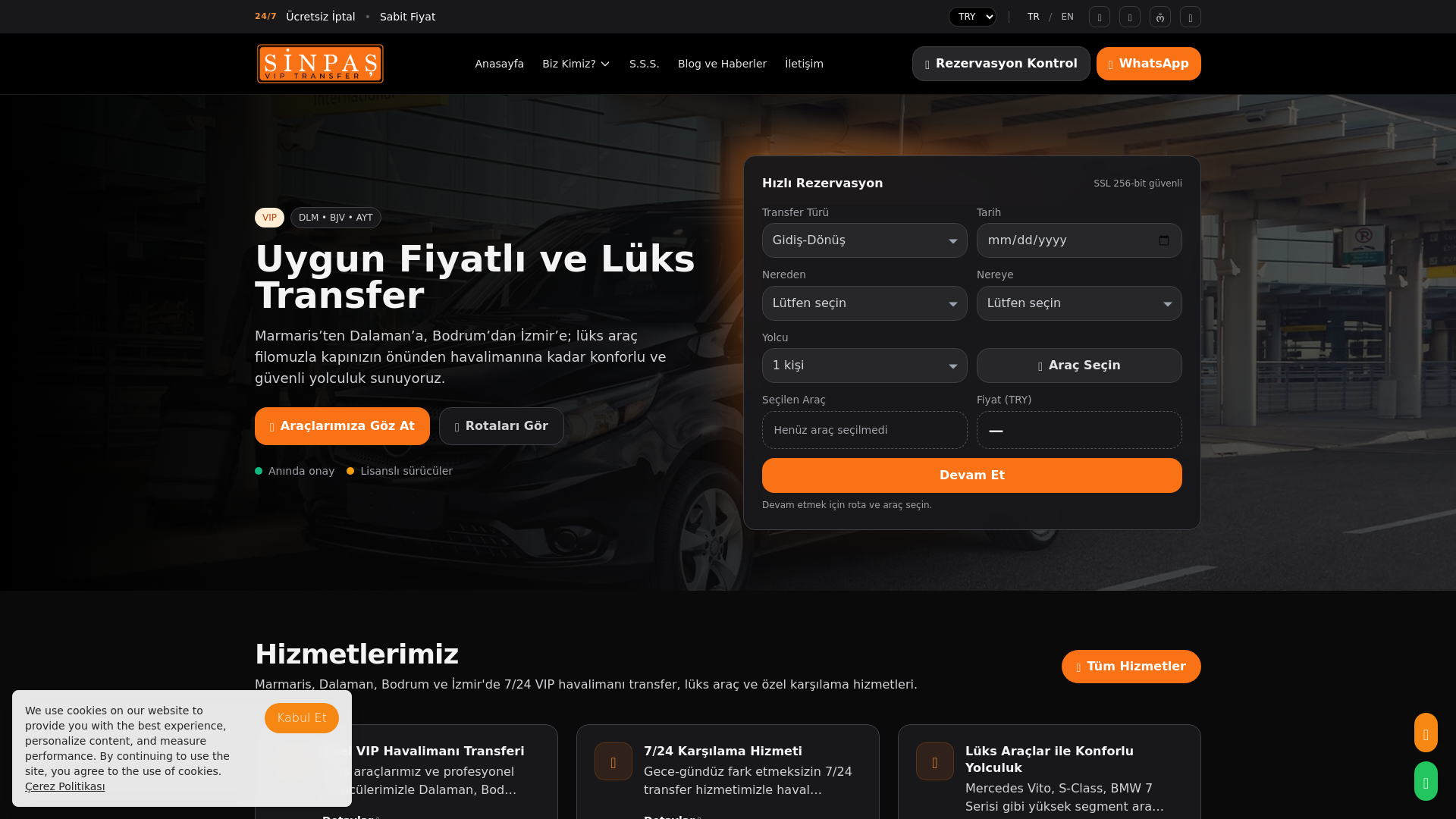 website screenshot of https://sinpasviptransfer.com/