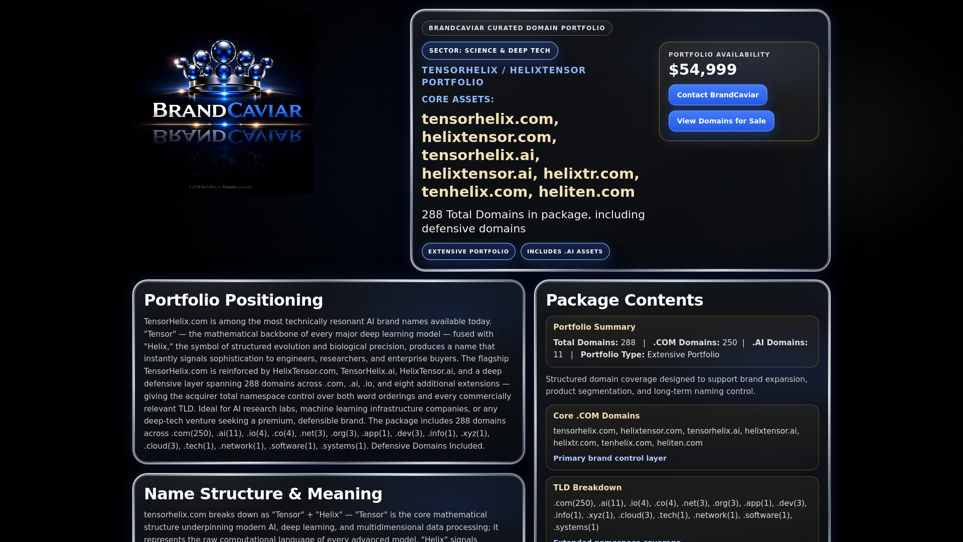website screenshot of https://tensorhelixio.com/