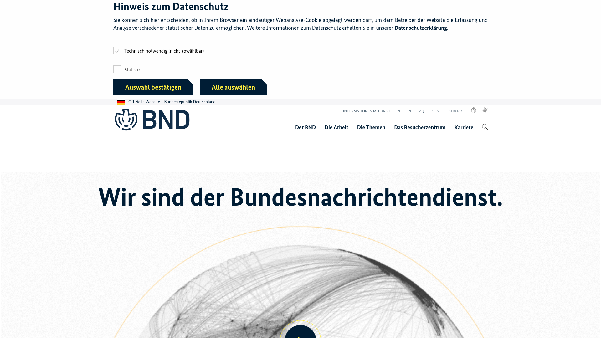website screenshot of https://www.bnd.bund.de/