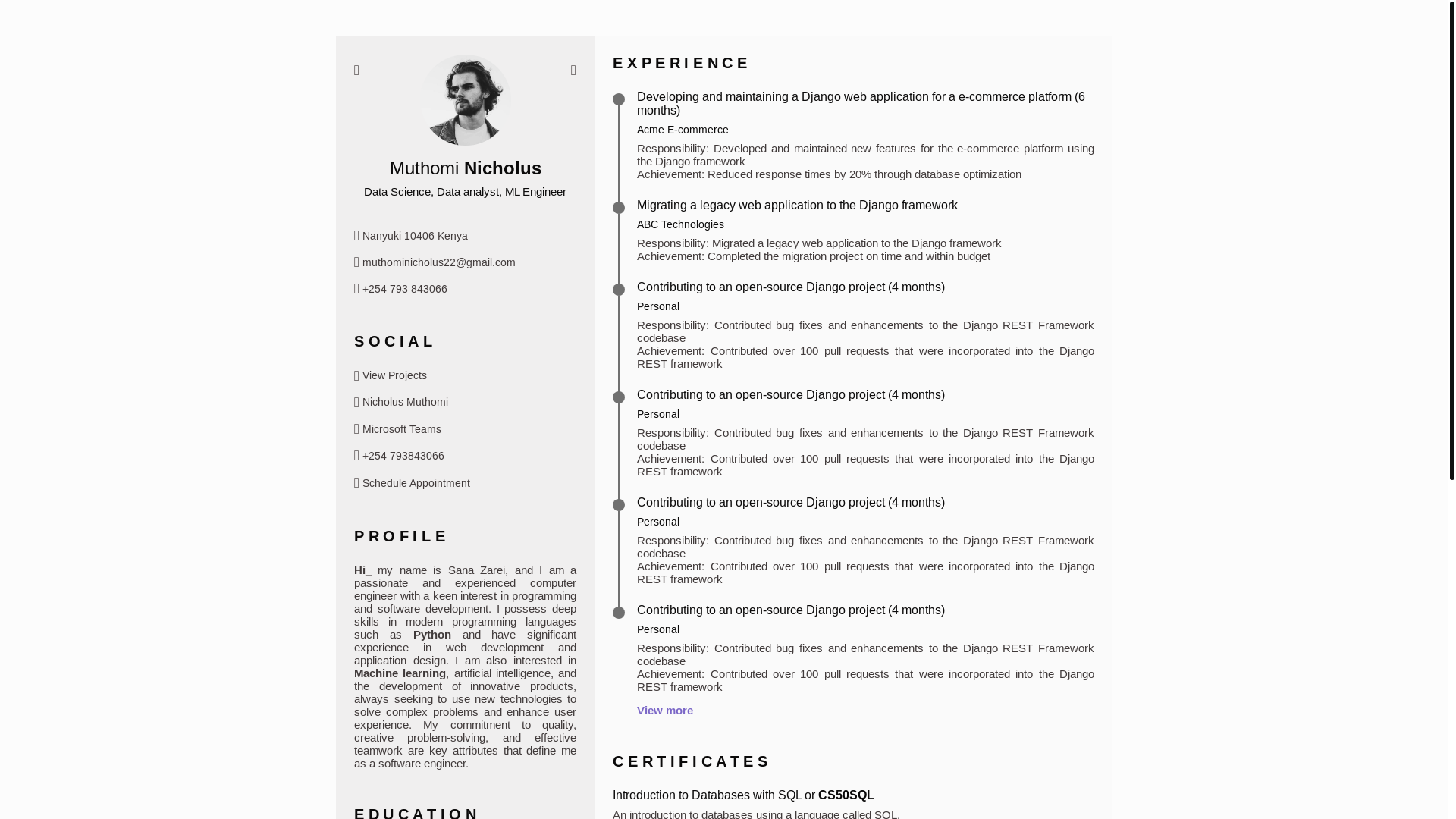 website screenshot of https://nicholusmuthomi-cv.website/