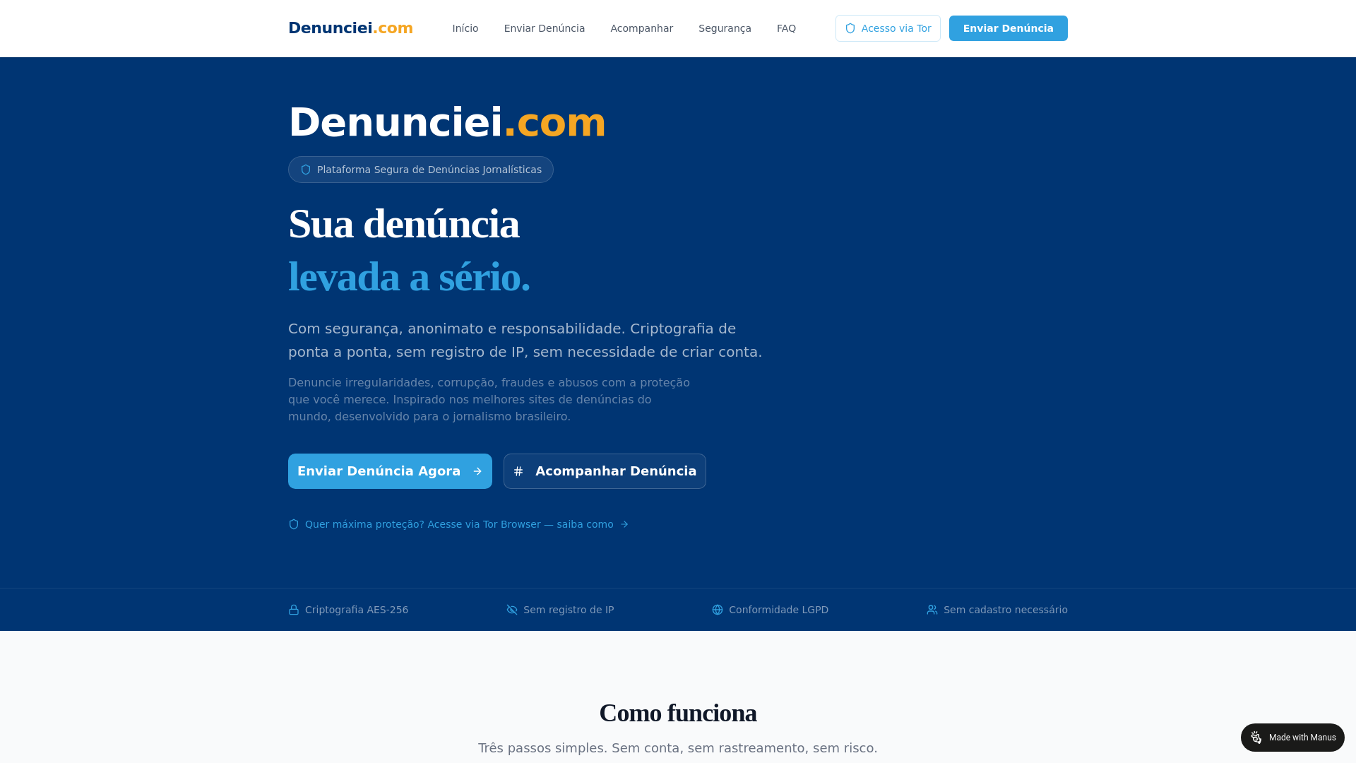 website screenshot of https://denunciei.com/