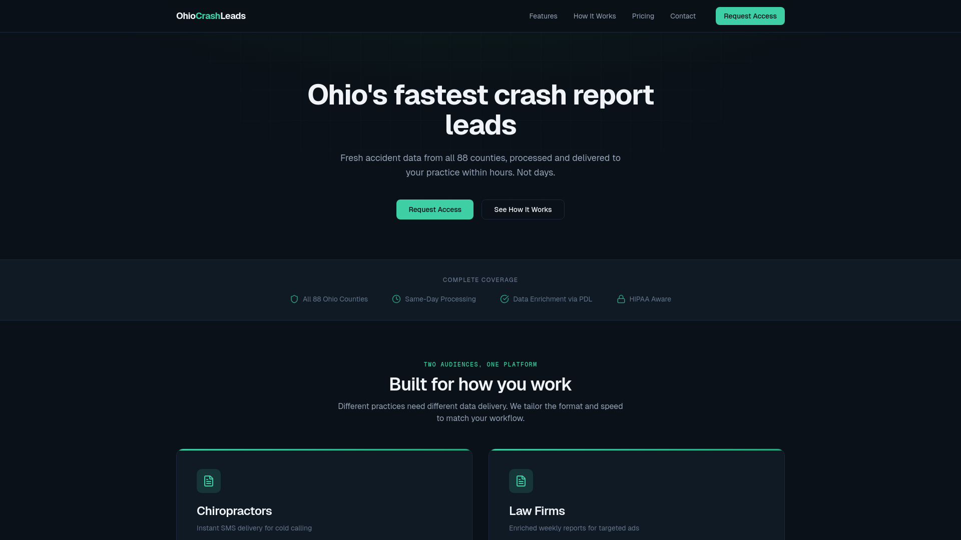 website screenshot of https://ohiocrashleads.com/
