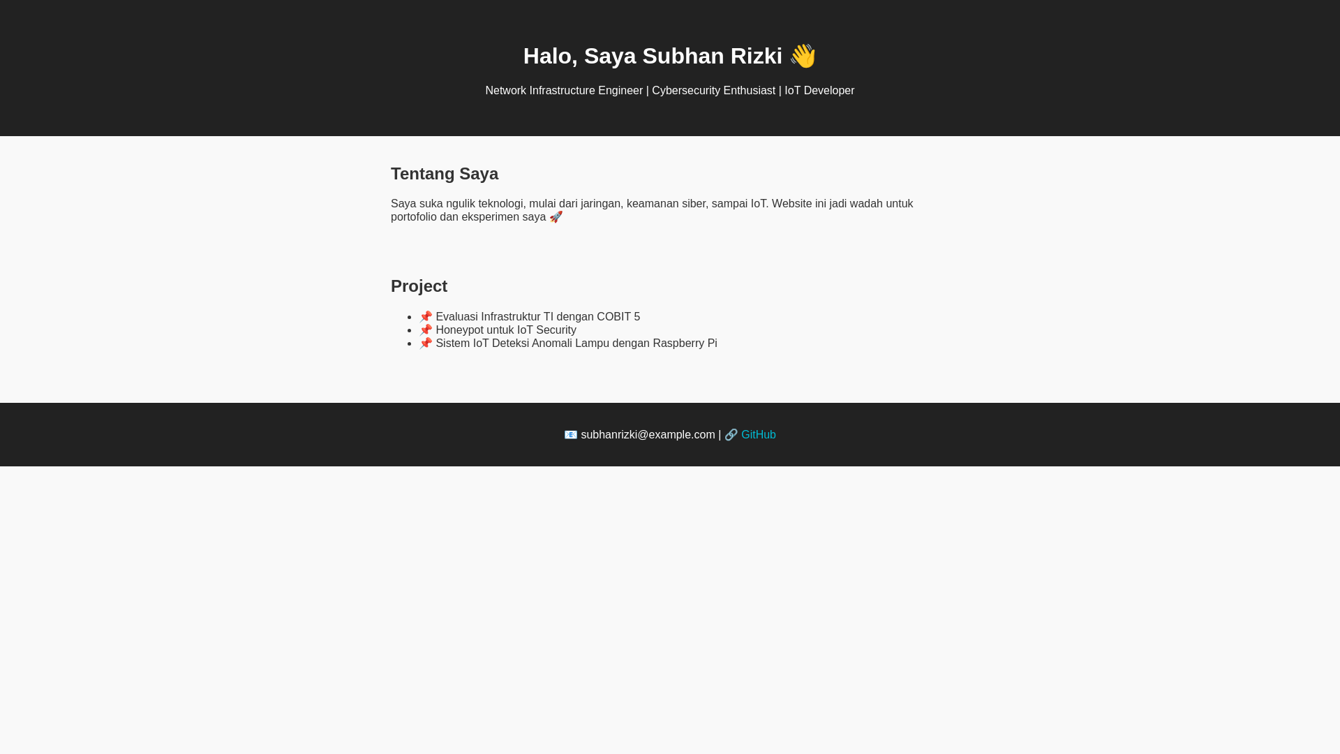 website screenshot of https://subhanrizki.my.id/