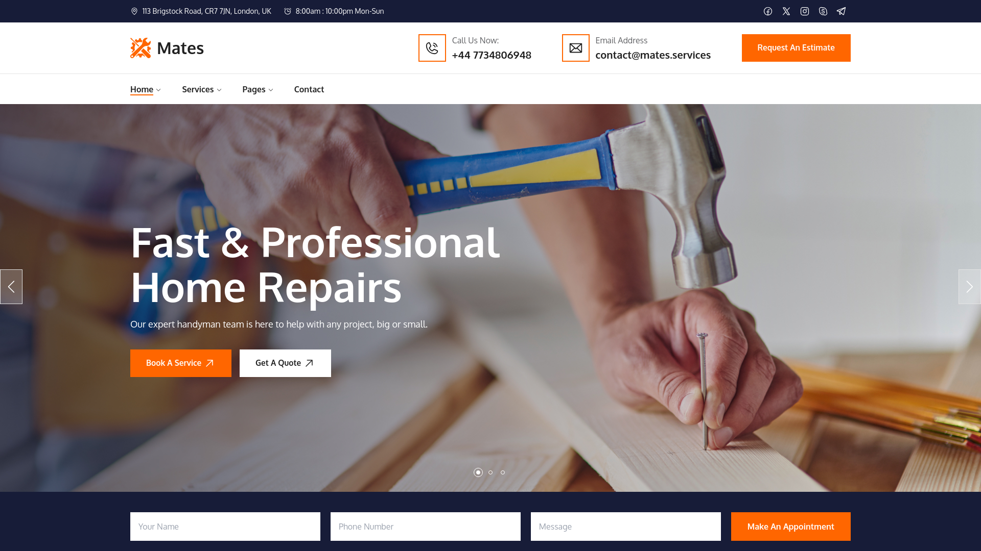 website screenshot of https://mates.services/
